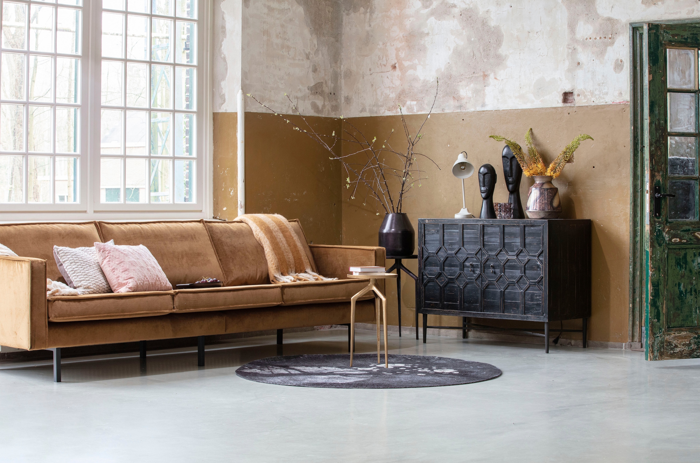 WOOOD 3-Sitzer »Rodeo Bezug mit Zickzack-Federung, Metallbeine, H 85 x B 277 x T 86 cm« Velvet-Bezug, Tragkraft 250 kg, Maximale Verschleissfestigkeit