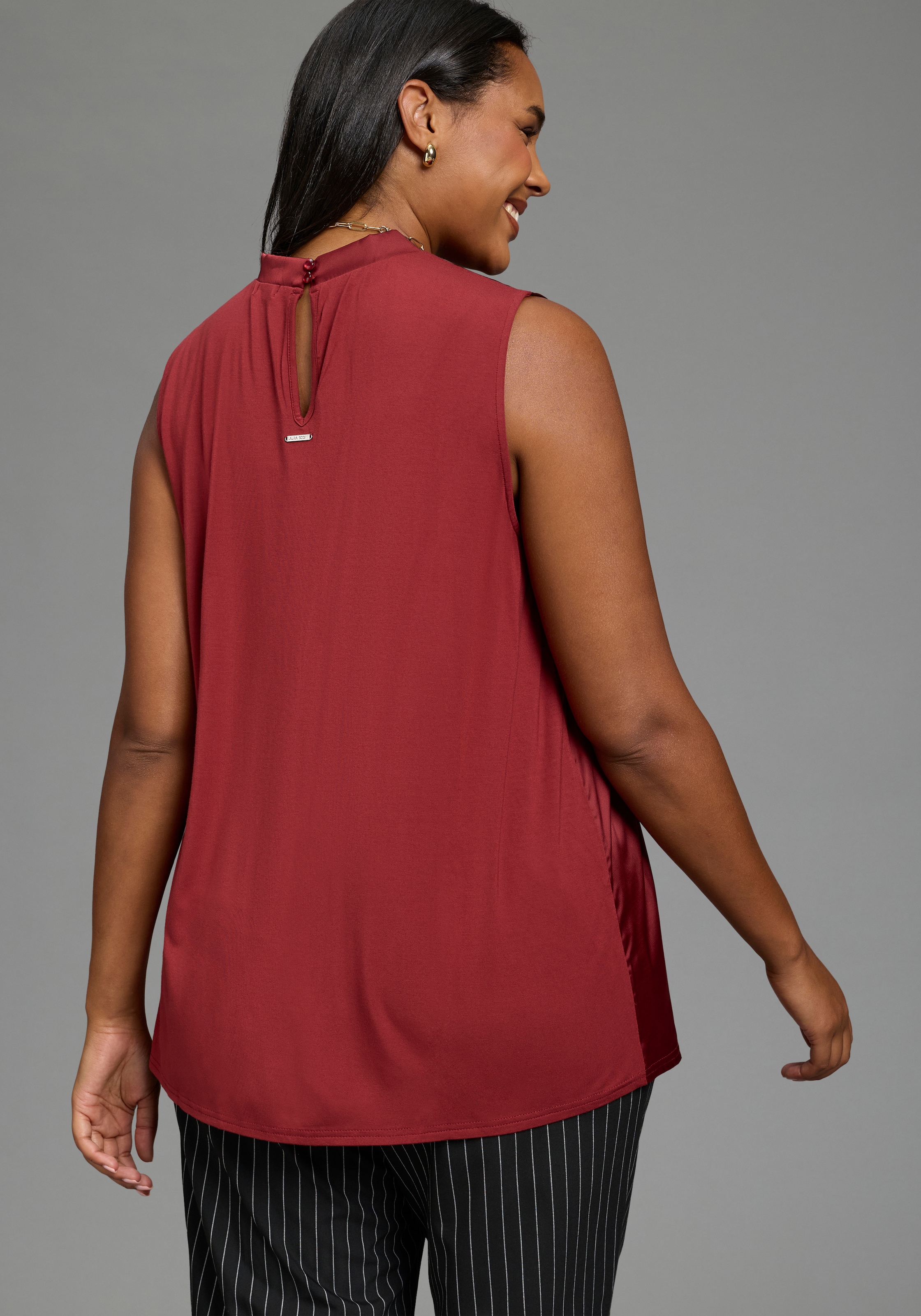 Laura Scott CURVE Top chemisier »Grosse Grössen« en ligne A, en satin et jersey, sans manches, longueur couvrant les hanches