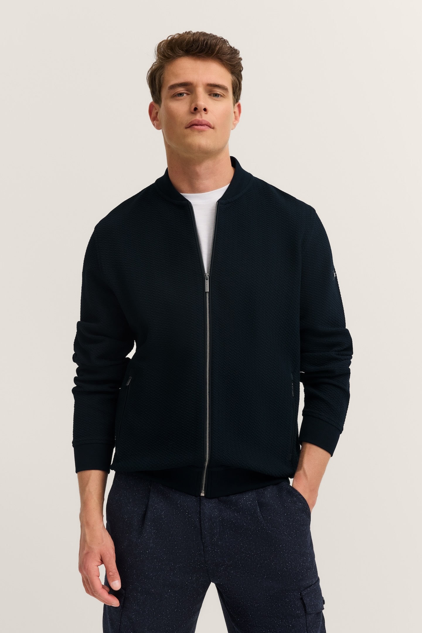 Image of bugatti Sweatjacke "Modern Fit" mit Collegekragen und Reissverschluss