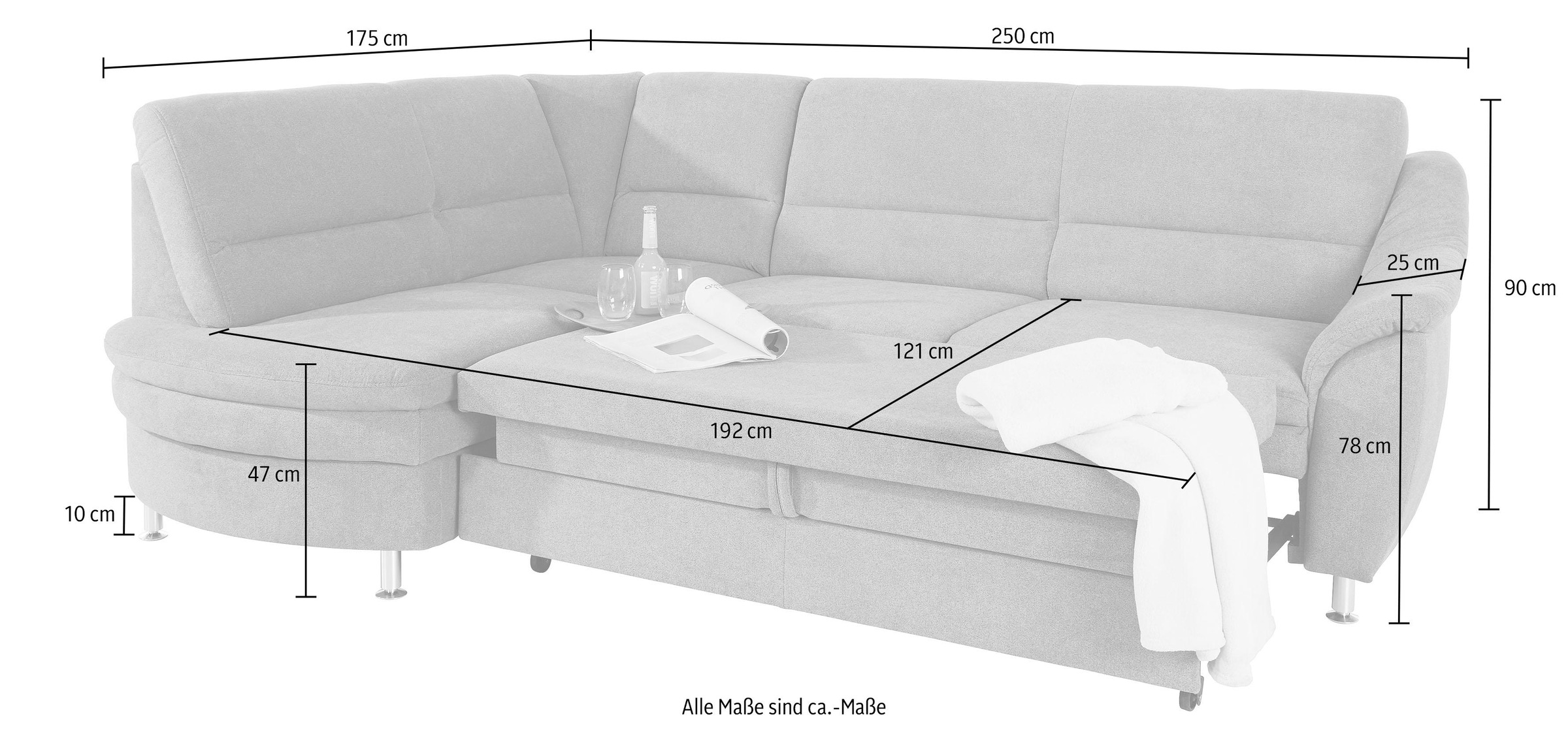 Places of Style Ecksofa »Cardoso L-Form«, Federkern, wahlweise mit Bett, Schubkasten
