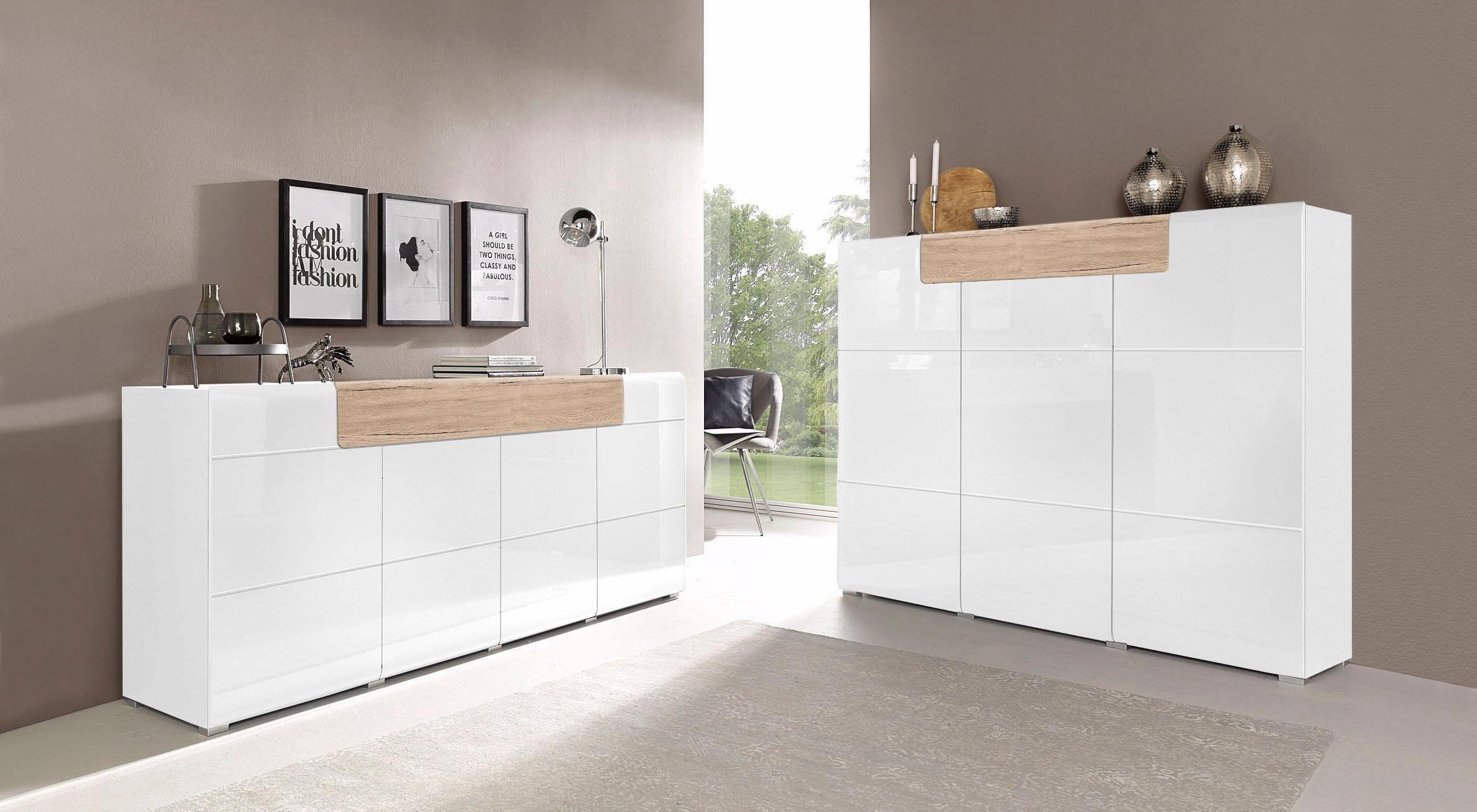 INOSIGN Sideboard »Toledo,Breite 208cm,moderne Kommode mit dekorative Fräsungen,grifflos«, Kombikommode mit viel Stauraum, Einlegeböden verstellbar