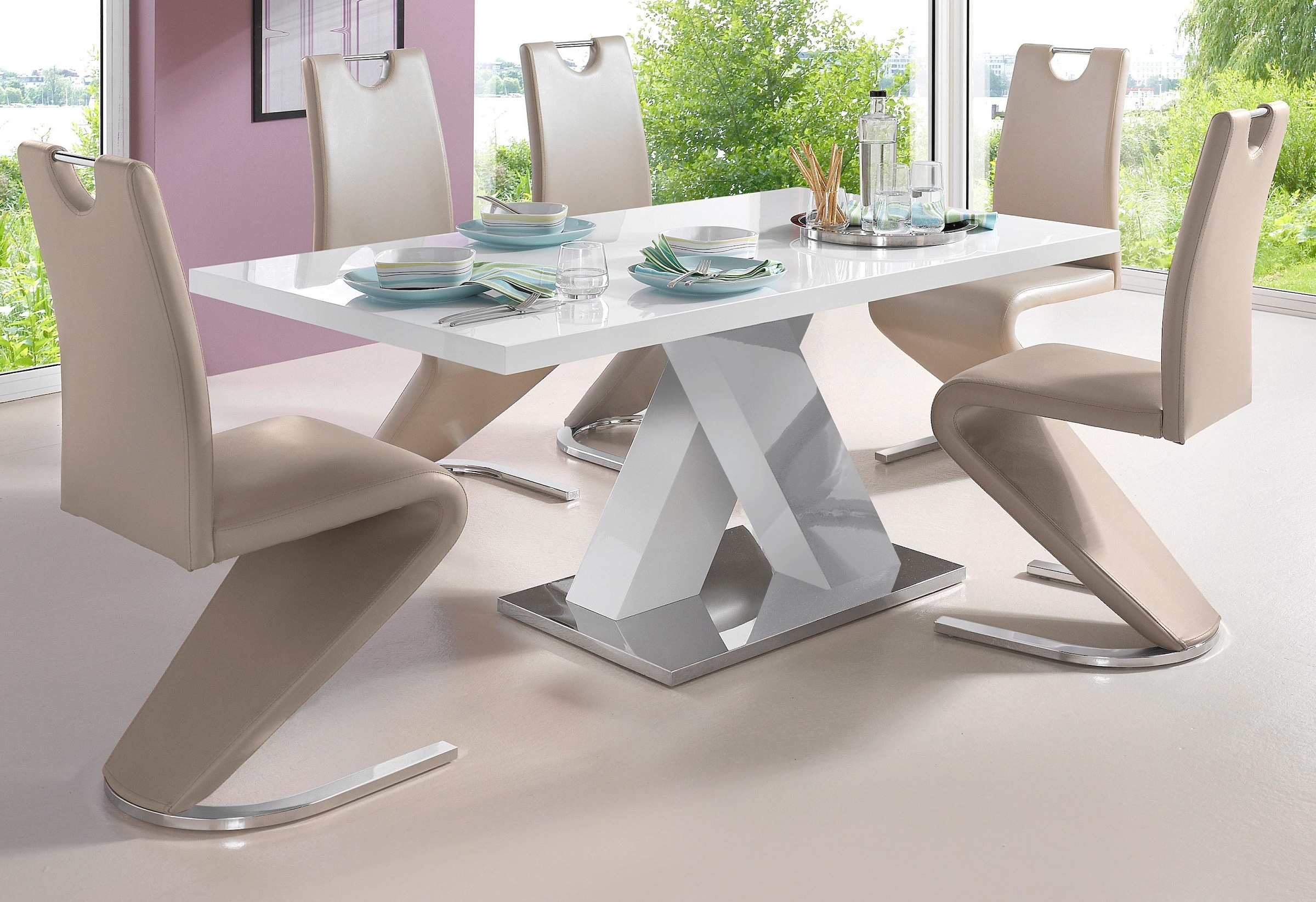 INOSIGN Esstisch »Ali, TOPSELLER! Modernes Design«, (Tisch, Küchentisch), Breite 160 cm, weiss Hochglanz, Bodenplatte aus Metall