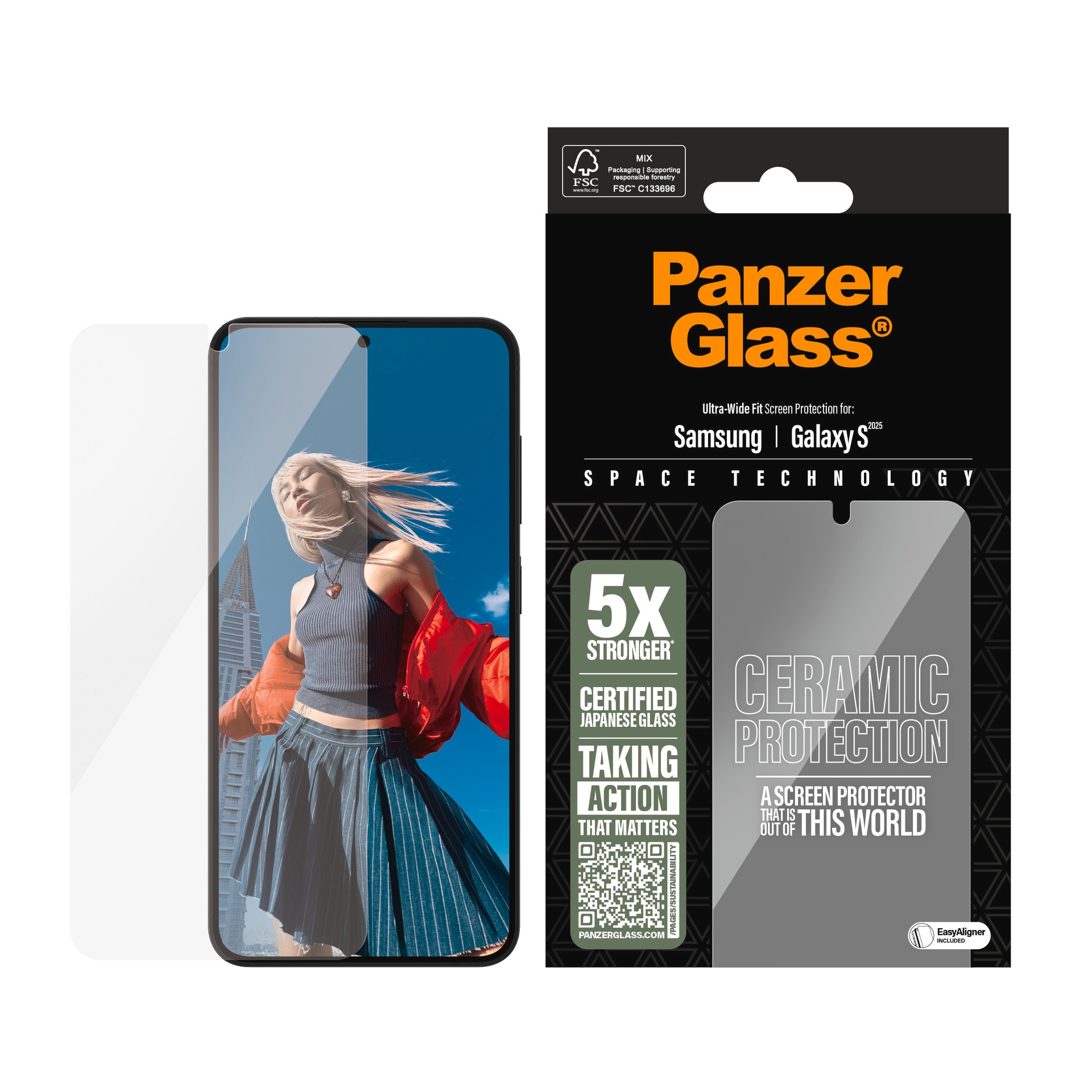 Image of PanzerGlass Displayschutzglas "Ultra-Wide Fit Ceramic Screen Protection" für Samsung Galaxy S25 Displayschutzfolie, Schutzfolie, Bildschirmschutz, kratz- & stossfest