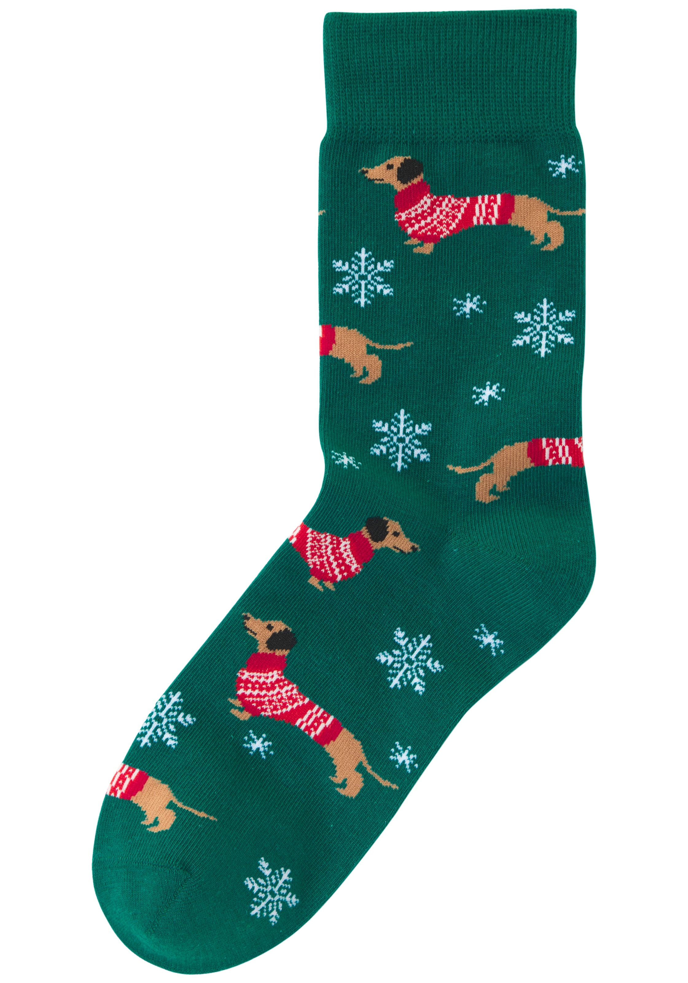 LASCANA Freizeitsocken »Damen Weihnachtssocken Dackel« Packung, 2 Paar tlg. mit festlichen Dackelmotiven
