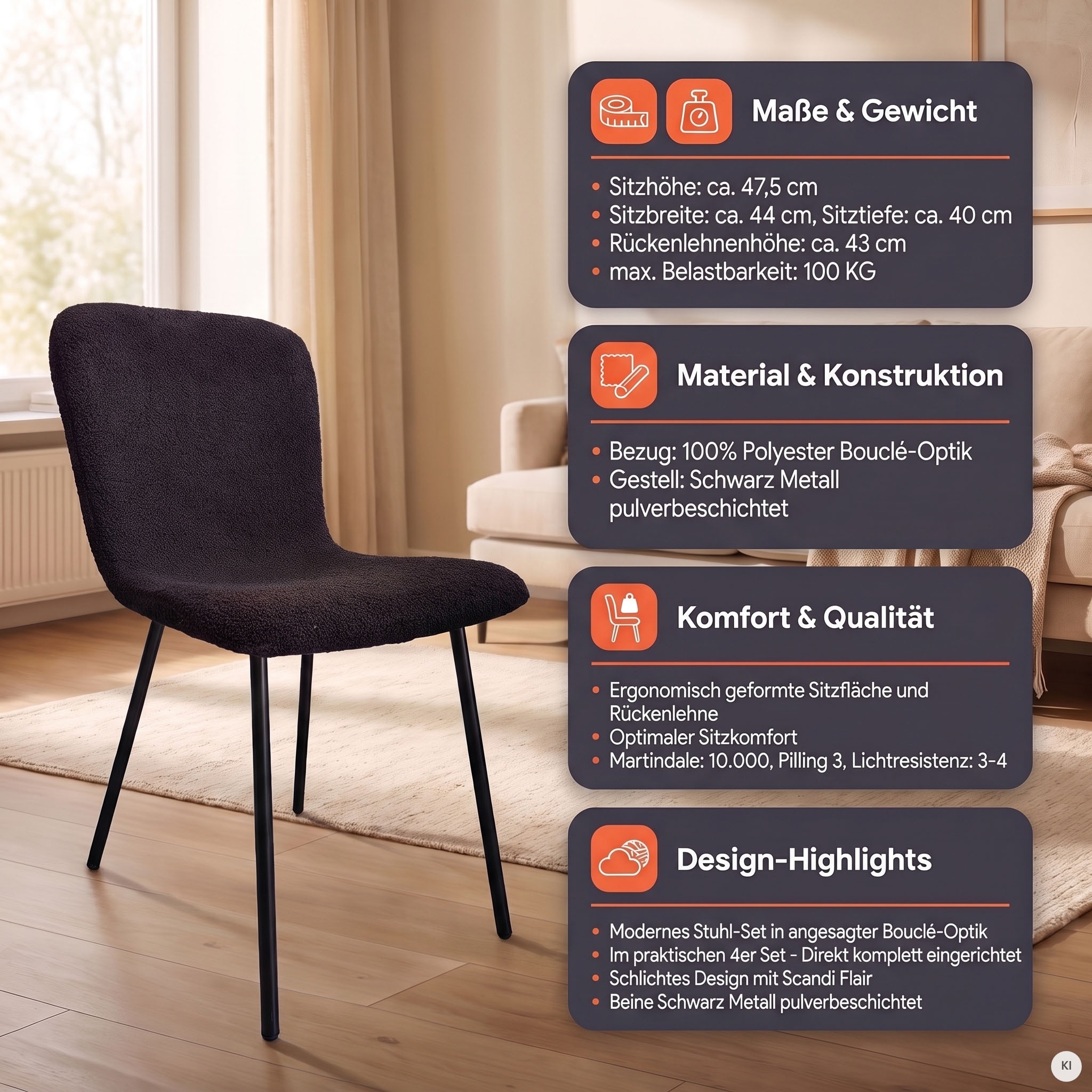 SalesFever 4-Fussstuhl »Esszimmerstuhl - stilvolles Set« (Set) 4 Stk.Ergonomisches 4er-Set für optimalen Sitzkomfort