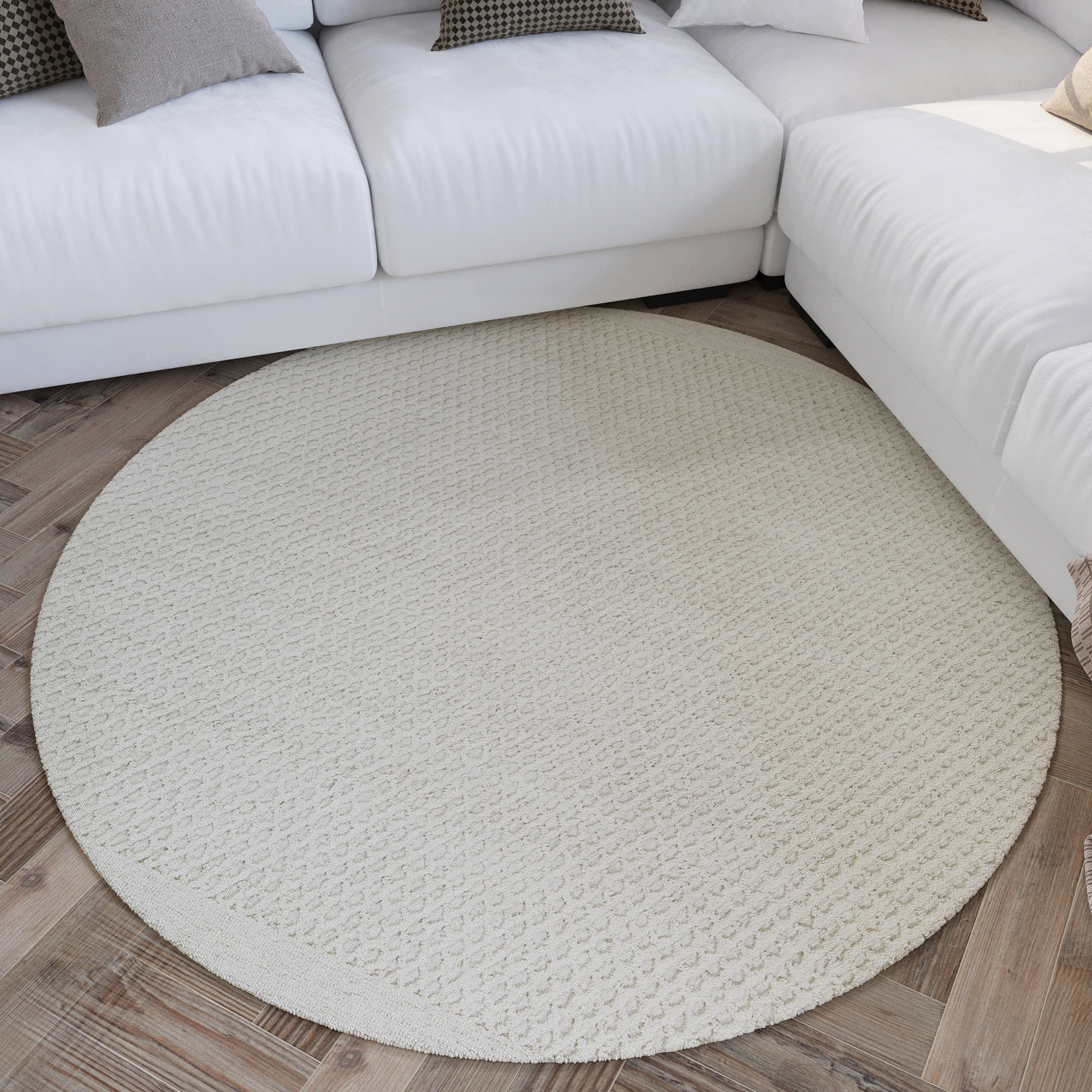 Image of Wecon home Wollteppich "Hamptons THIRTYEIGHT" rund 11 mm Höhe Schurwolle, Kurzflor, Wohn- & Schlafzimmer, elegant, Waben-Muster