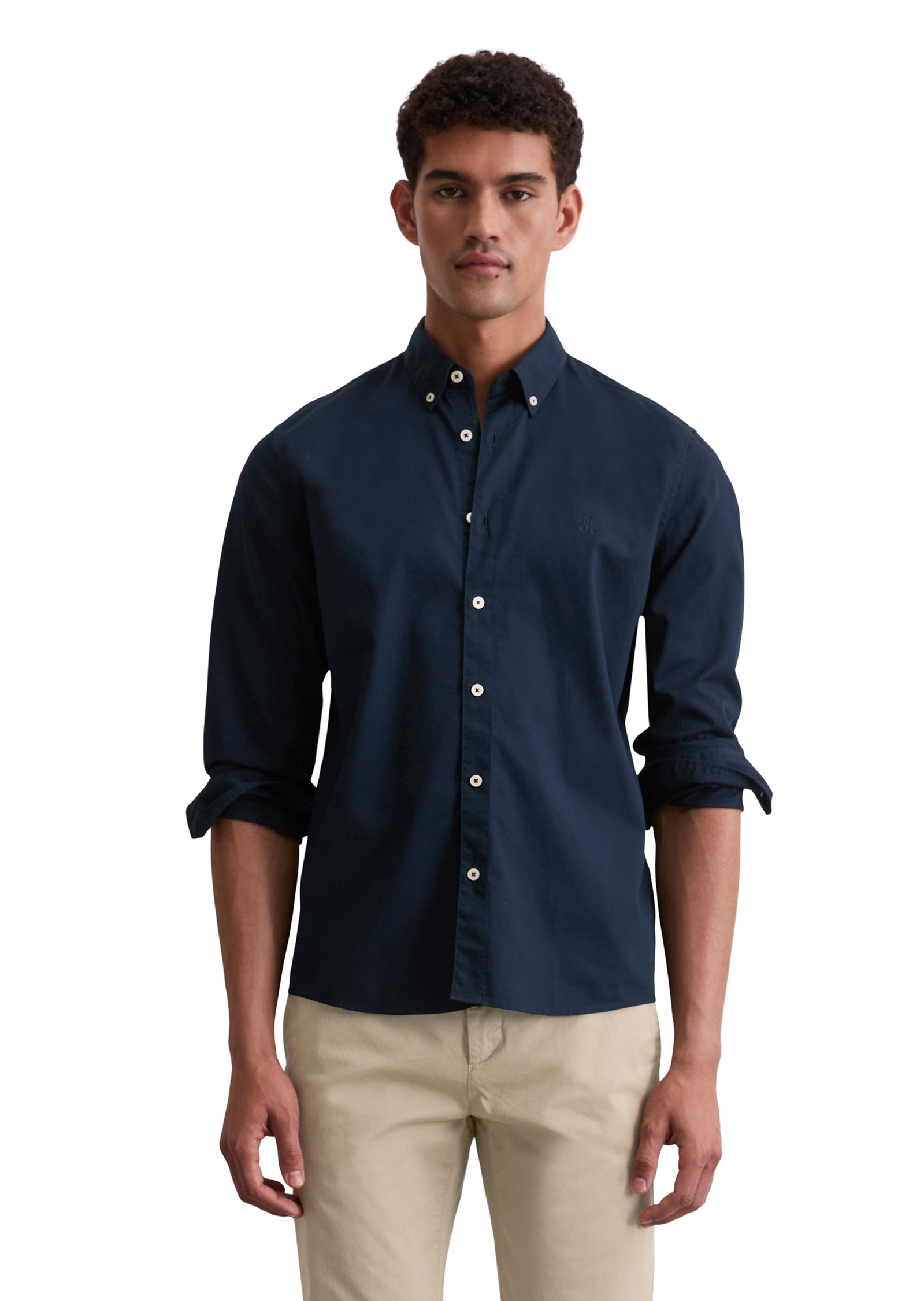 Image of Marc OPolo Langarmhemd regular fit aus Bio-Baumwolle, Button-down-Kragen, mit Struktur