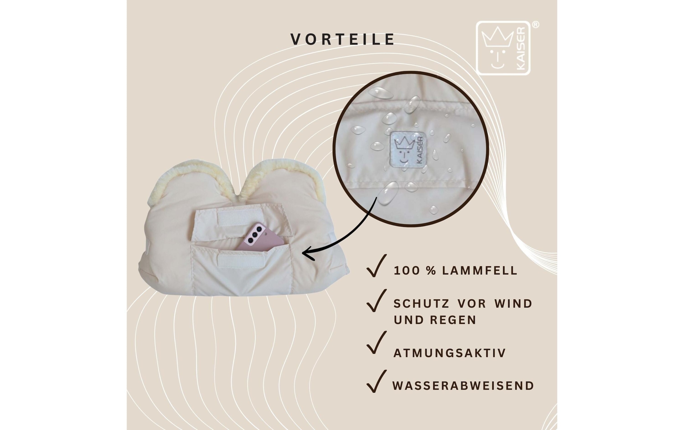 Kaiser Chauffe-mains pour poussette »Lammfell Big Cream«