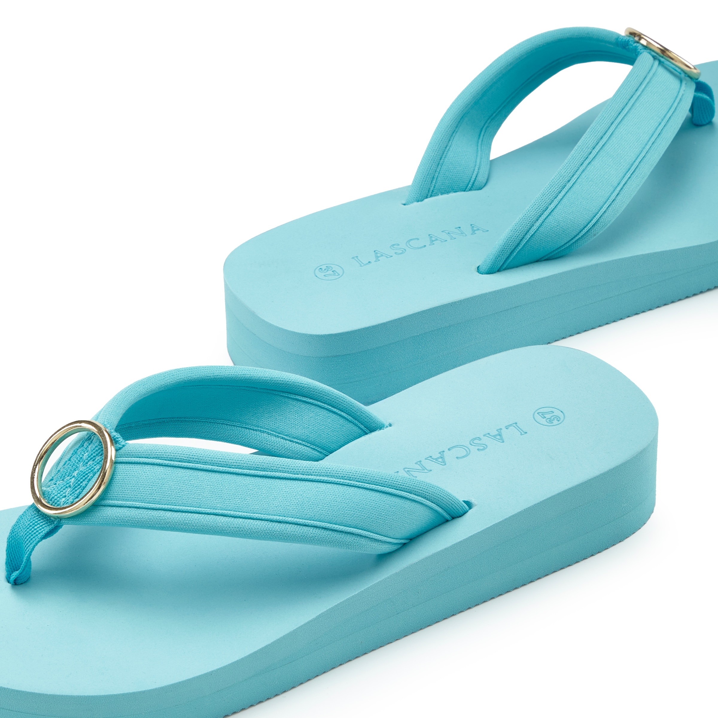 LASCANA Badezehentrenner »Sandale, Badeschuh, Pantolette, Badelatsche, Flip Flop, Sommerschuh,«  Zehentrenner mit Ringapplikation "Italy" VEGAN