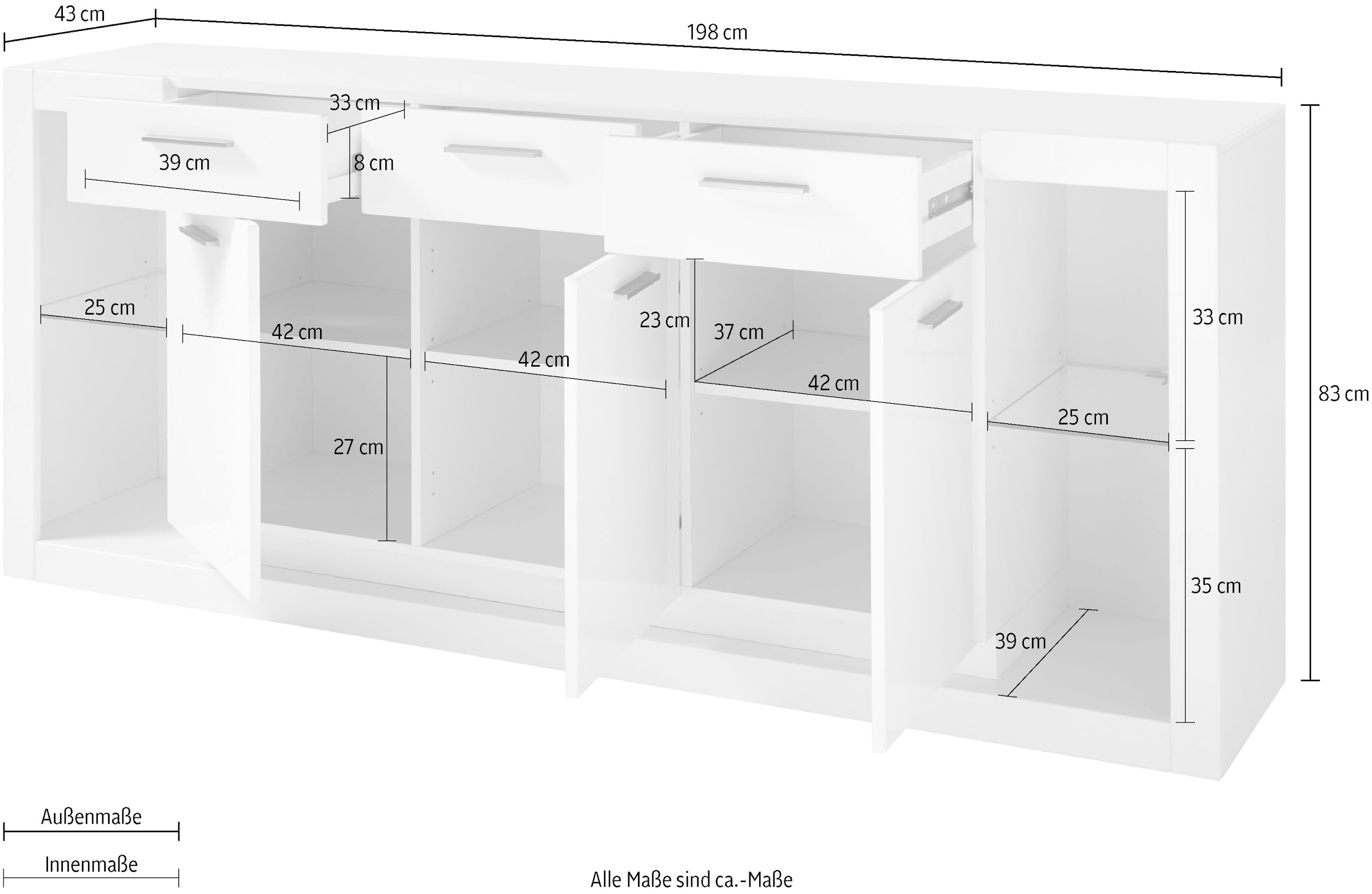 Places of Style Sideboard »MERAN«, günstig ca. cm 198 Breite kaufen