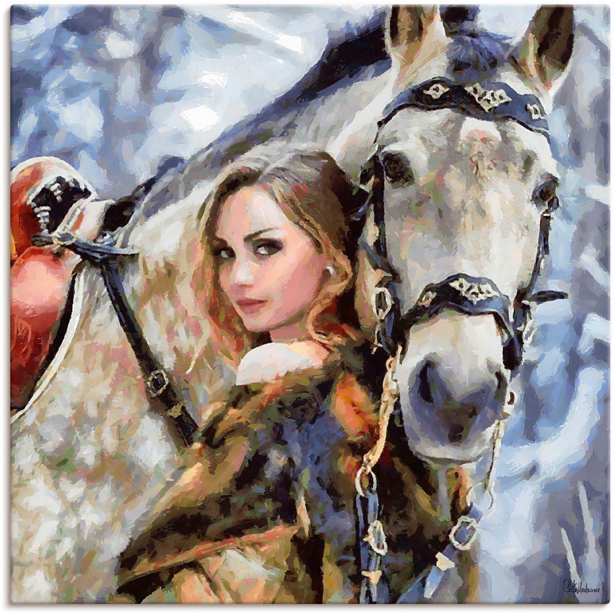 Image of Artland Leinwandbild "Mädchen mit weissem Pferd" Portrait 1 Stk. tlg. auf Holzrahmen gespannt