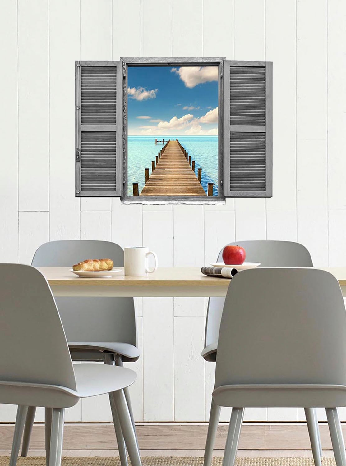 queence Wandtattoo »Steg im Meer«, (1 St.), Wandsticker, Wandbild, selbstklebend, 3D, Fenster