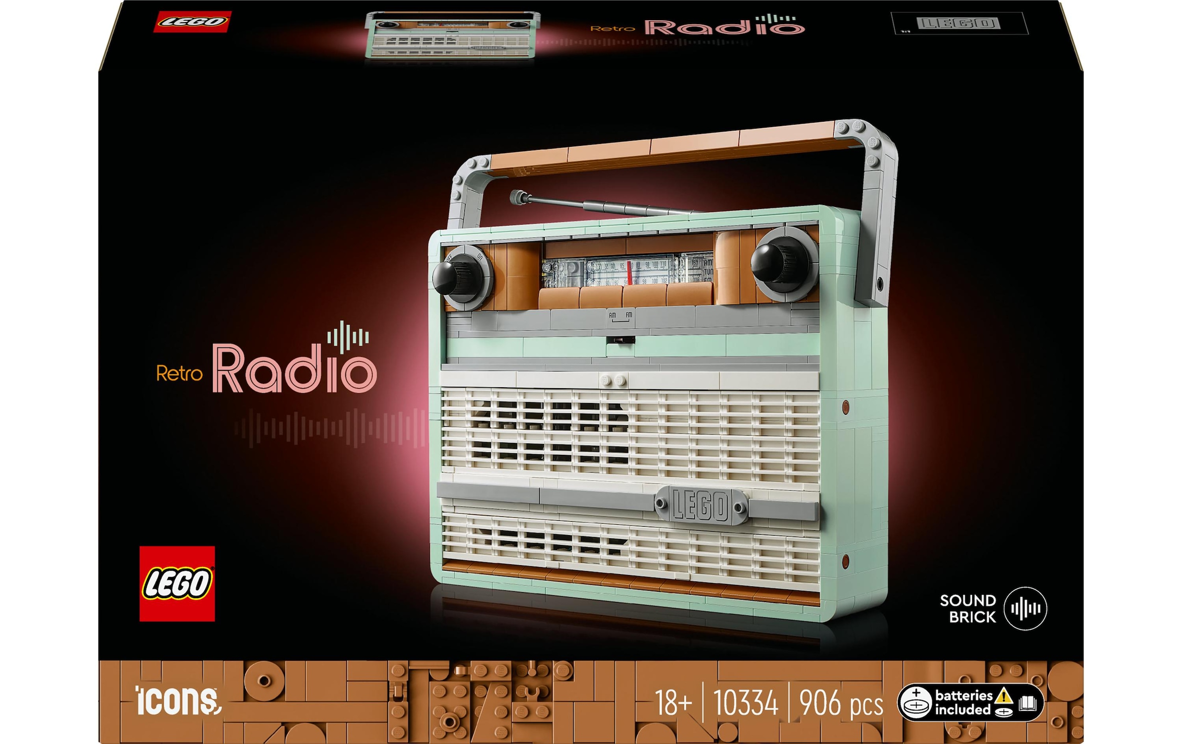 Spielbausteine »Icons Retro-Kofferradio 10334«, (906 St.), Bauset mit hochklappbarem...