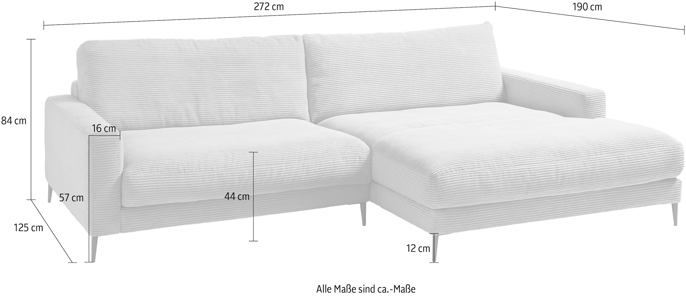 Home affaire Canapé d'angle »Downtown, B/T/H: 272/190/84 cm L-Form« confort d’assise doux aussi en velours côtelé et bouclé, incl. coussin décoratif