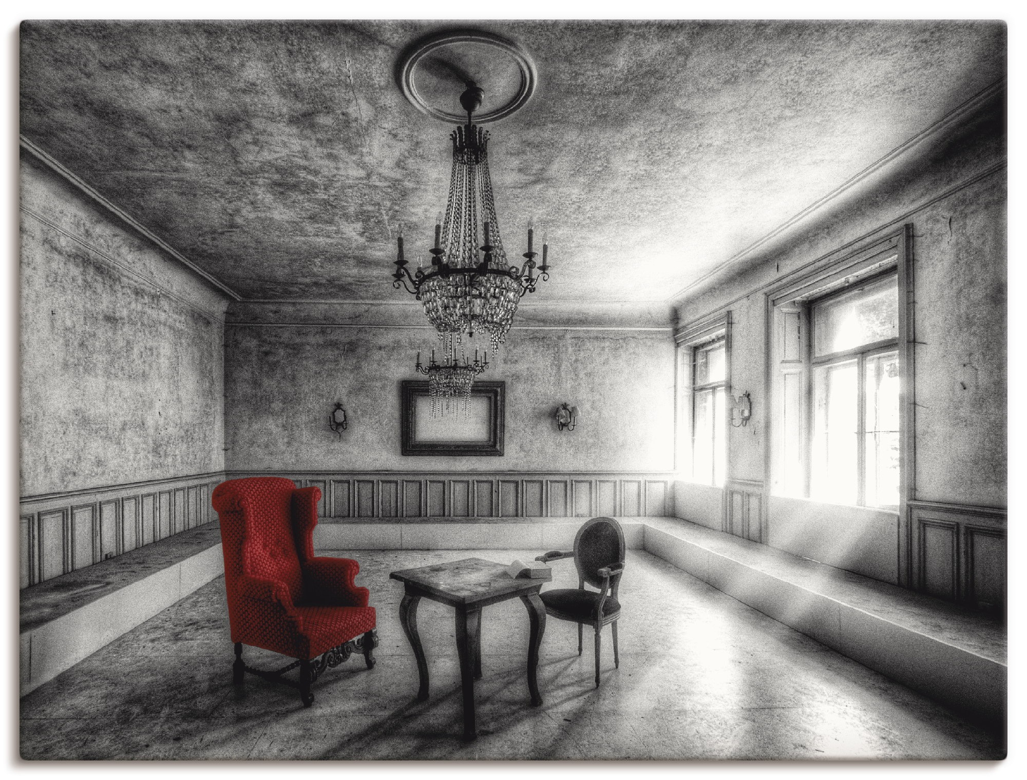Image of Artland Leinwandbild "Lost Place - Roter Sessel" Architektonische Elemente 1 Stk. tlg. auf Holzrahmen gespannt