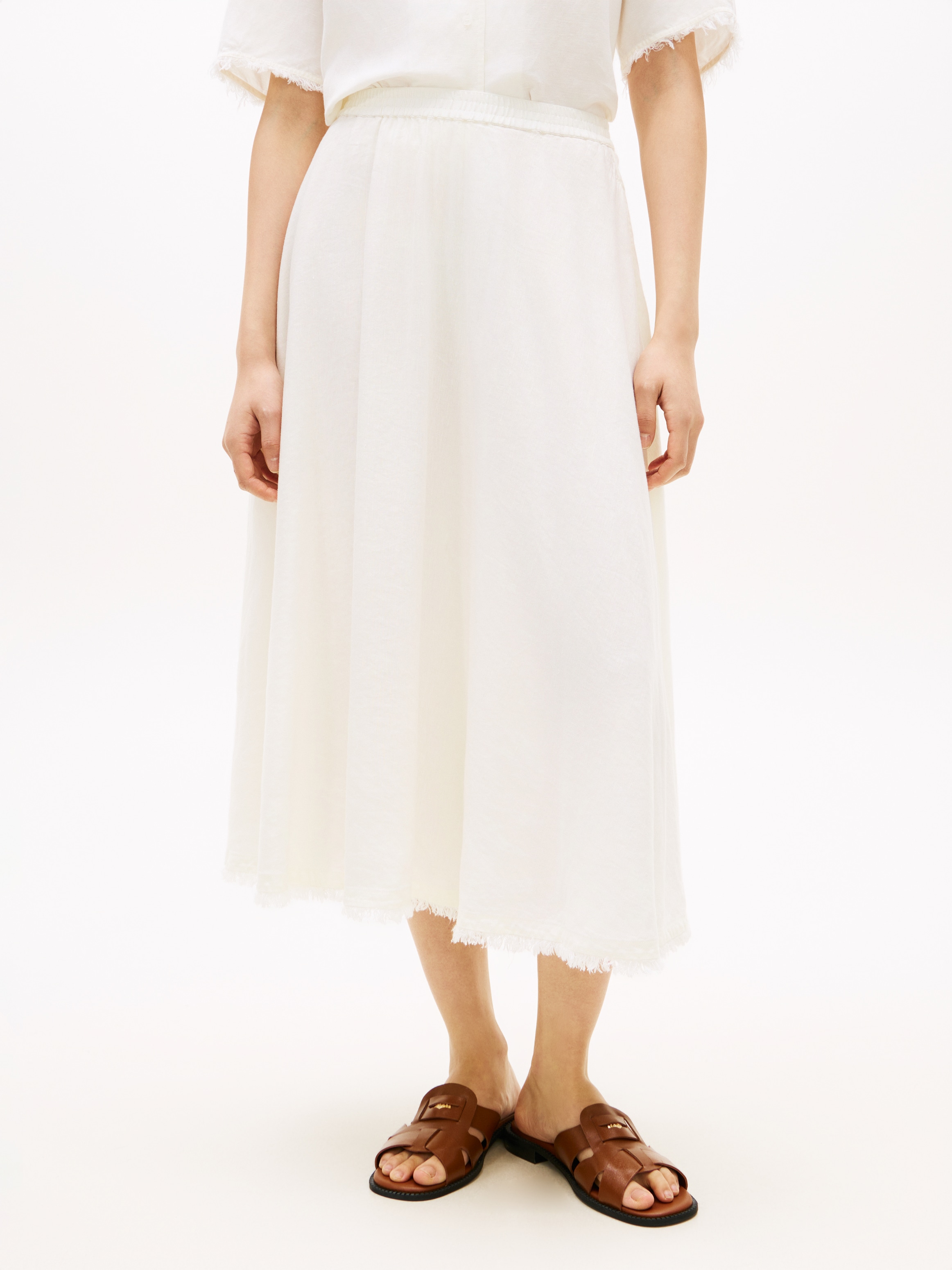 Image of Tommy Hilfiger A-Linien-Rock "VIS/LINEN VOLUME MIDI SKIRT" Leinen-Mix mit feinen Falten, Relaxed Fit