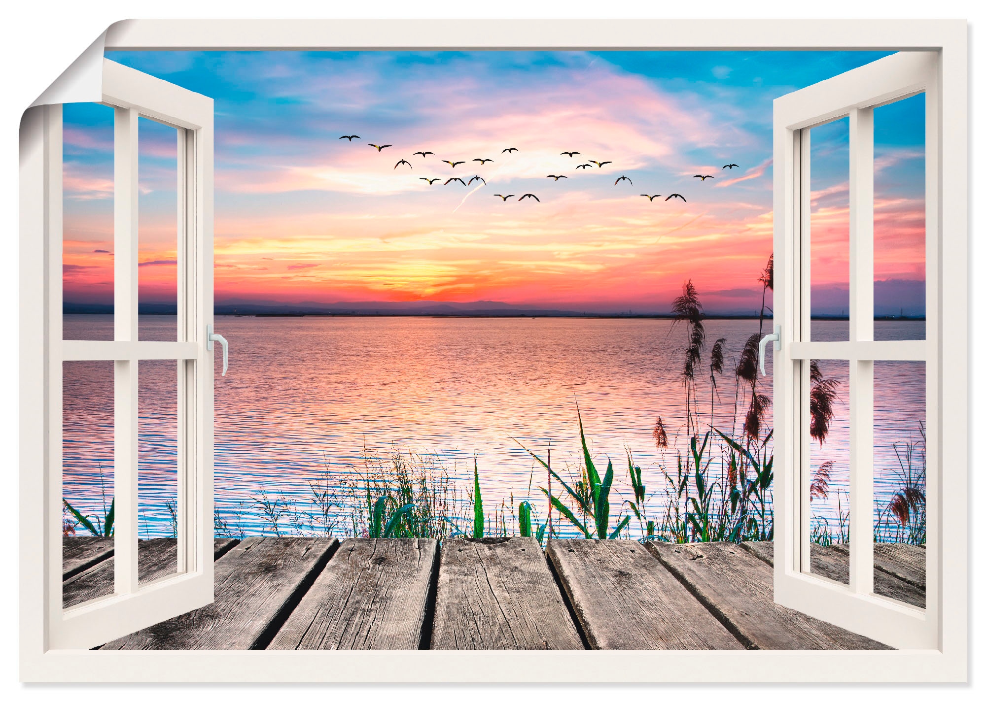 Image of Artland Wandbild "See in den Farben der Wolken" Fensterblick 1 Stk. tlg. als Leinwandbild, Poster in verschied. Grössen