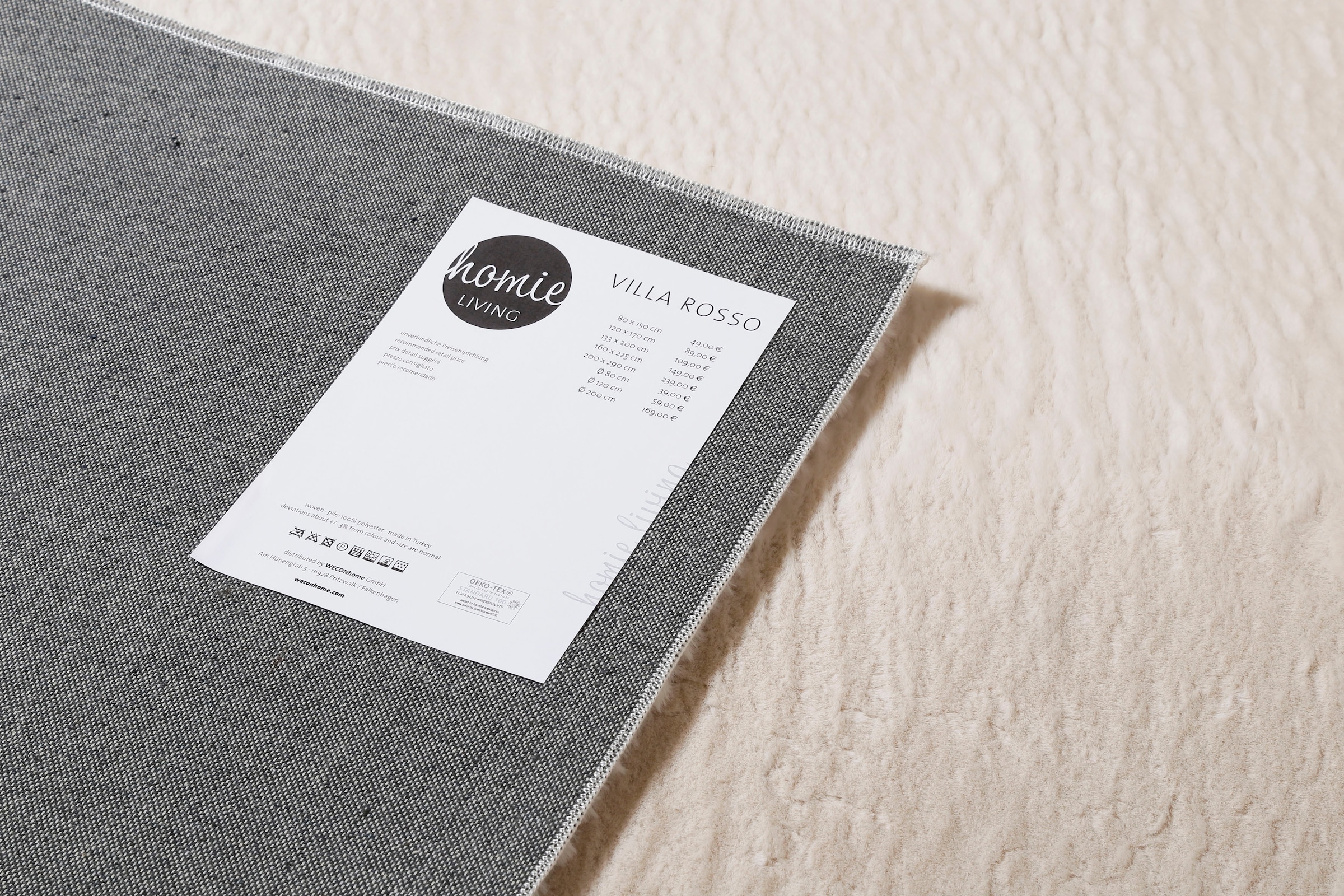 Homie Living Teppich »Villa Rosso« rund 15 mm Höhe Kurzflor, Uni-Farben, leicht glänzende Optik