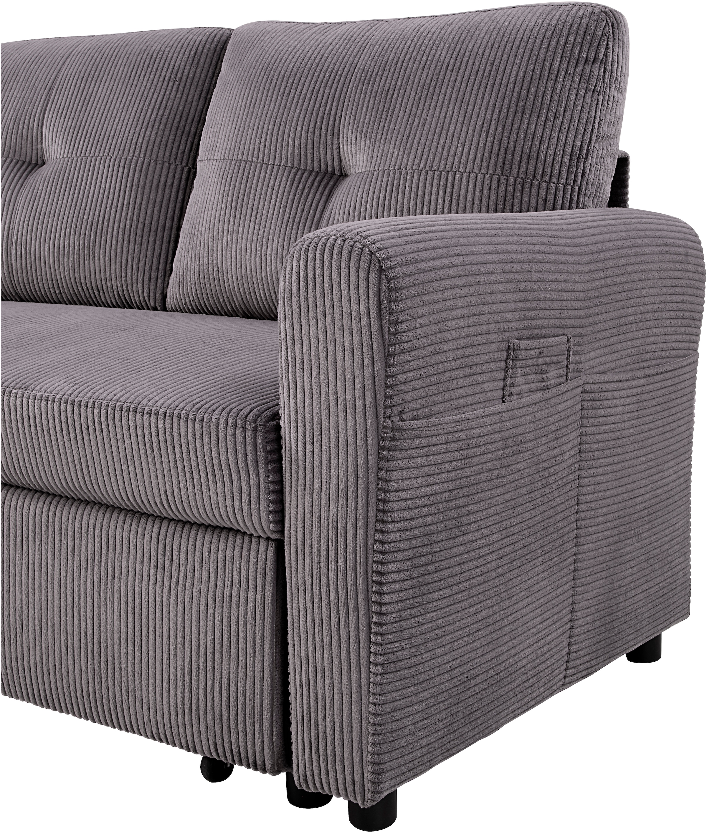 ATLANTIC home collection Schlafsofa »Gustavo L-Form«, mit Schlaffunktion, Stauraum & seitlichen Taschen