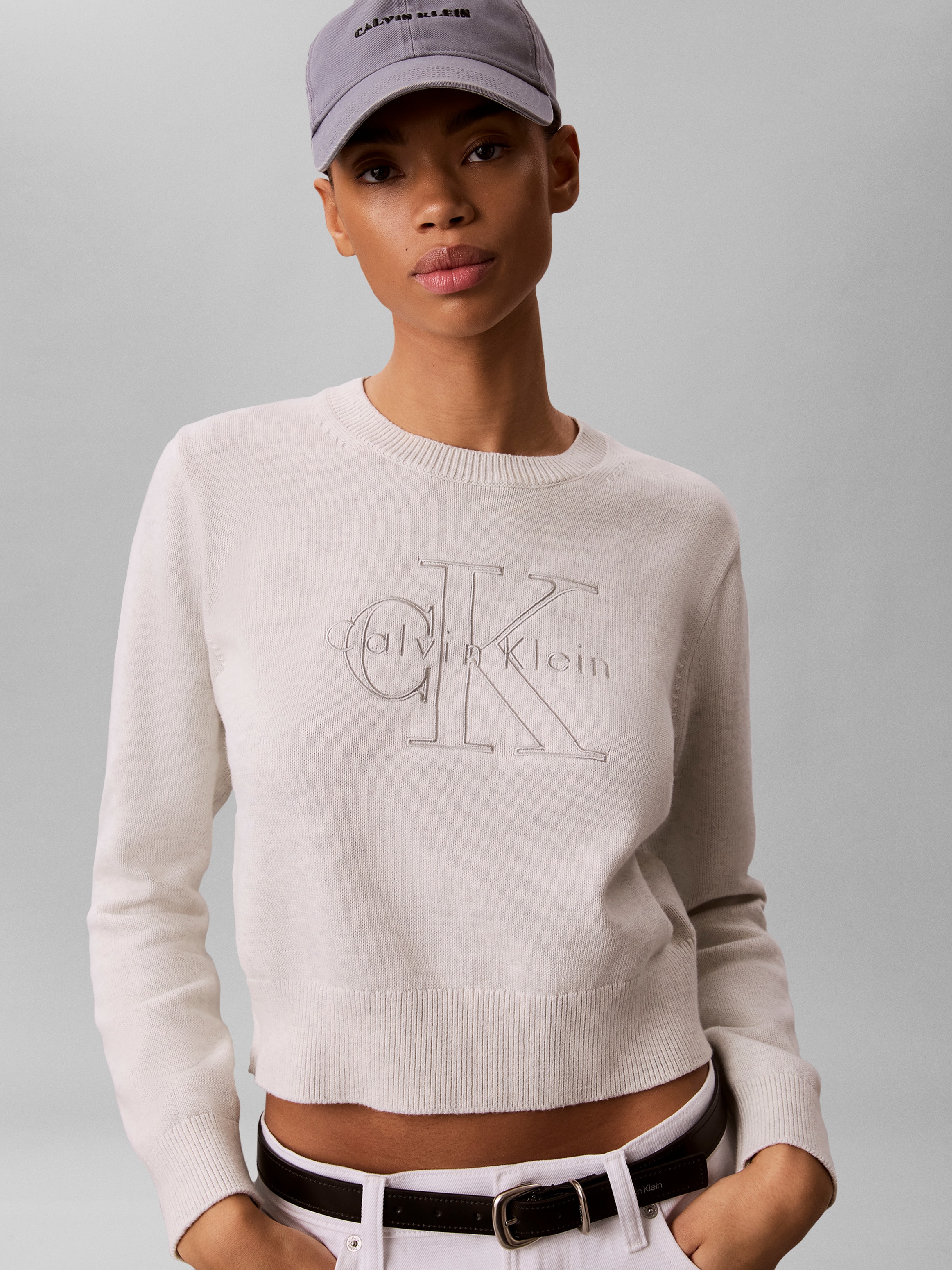 Calvin Klein Jeans Pull en tricot Maille fine, coton pur, broderie