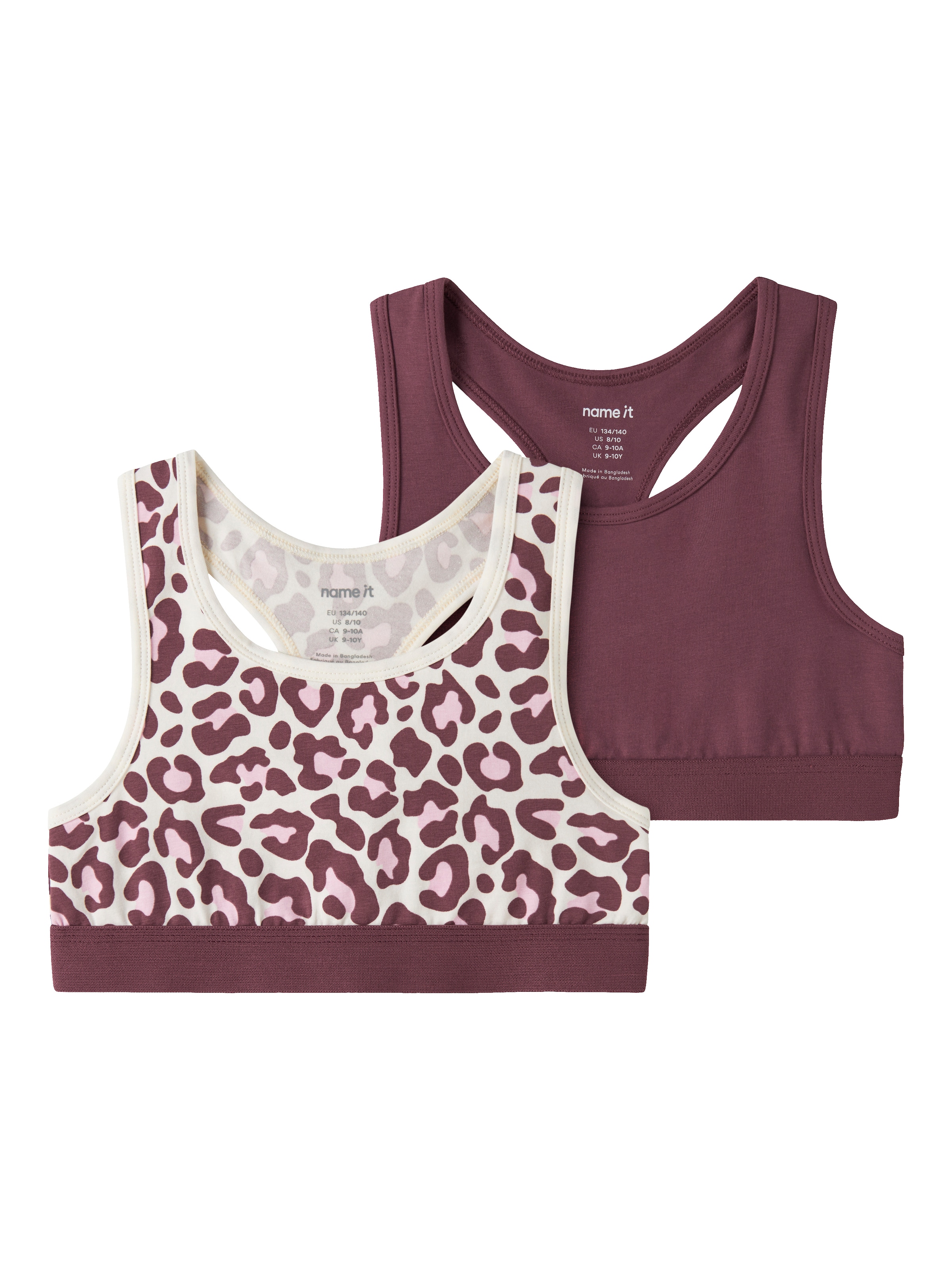 Image of Name It Bustier "NKFSHORT TOP 2P LEO NOOS" Packung, 2 Baumwollmischung, uni und bedruckt im Set