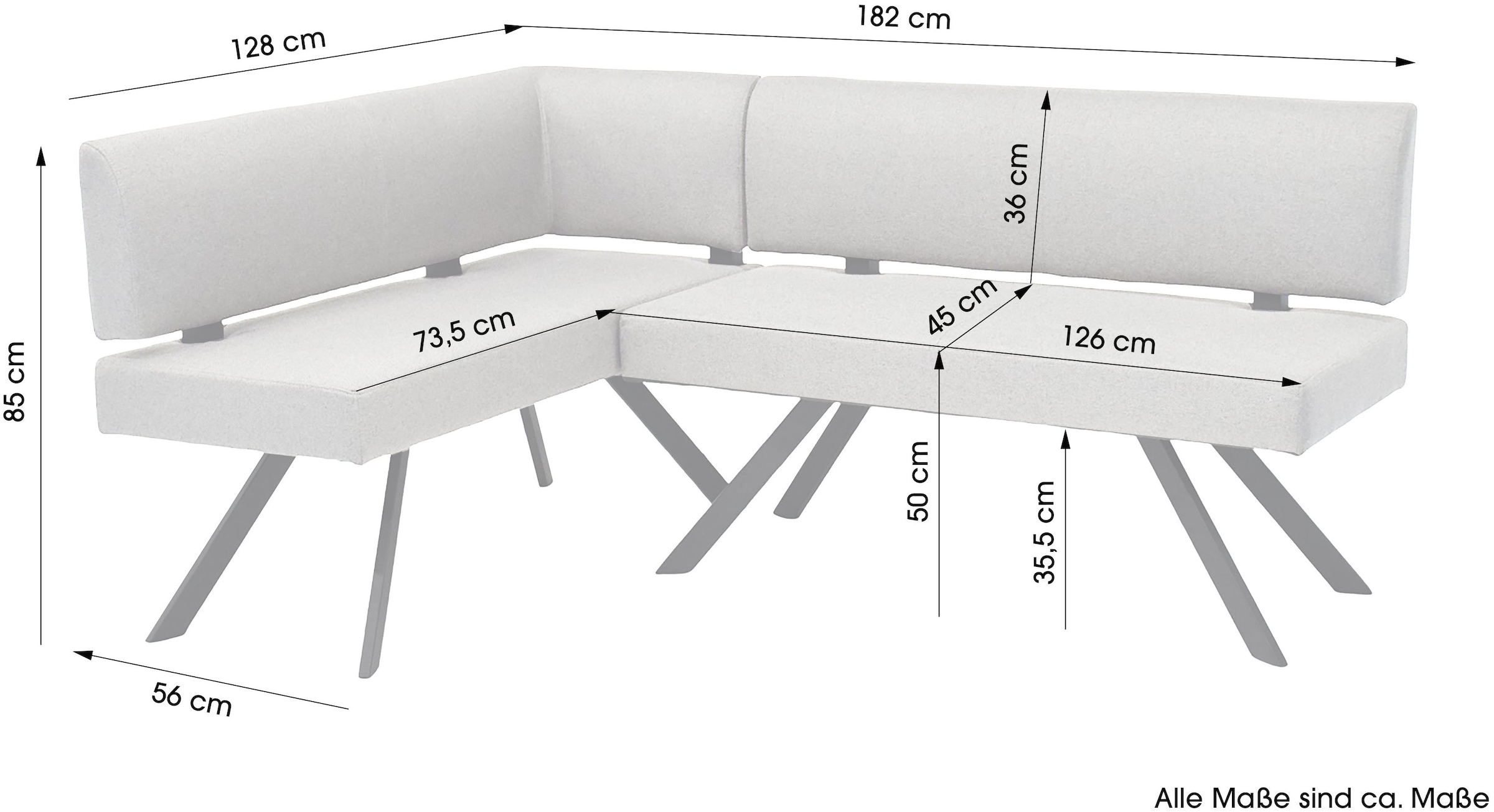 byLIVING Banc d'angle »TORONTO« Tissu tissé, jusqu’à 160 kg, ressorts ensachés, piètement 4 pieds, 3 places assises