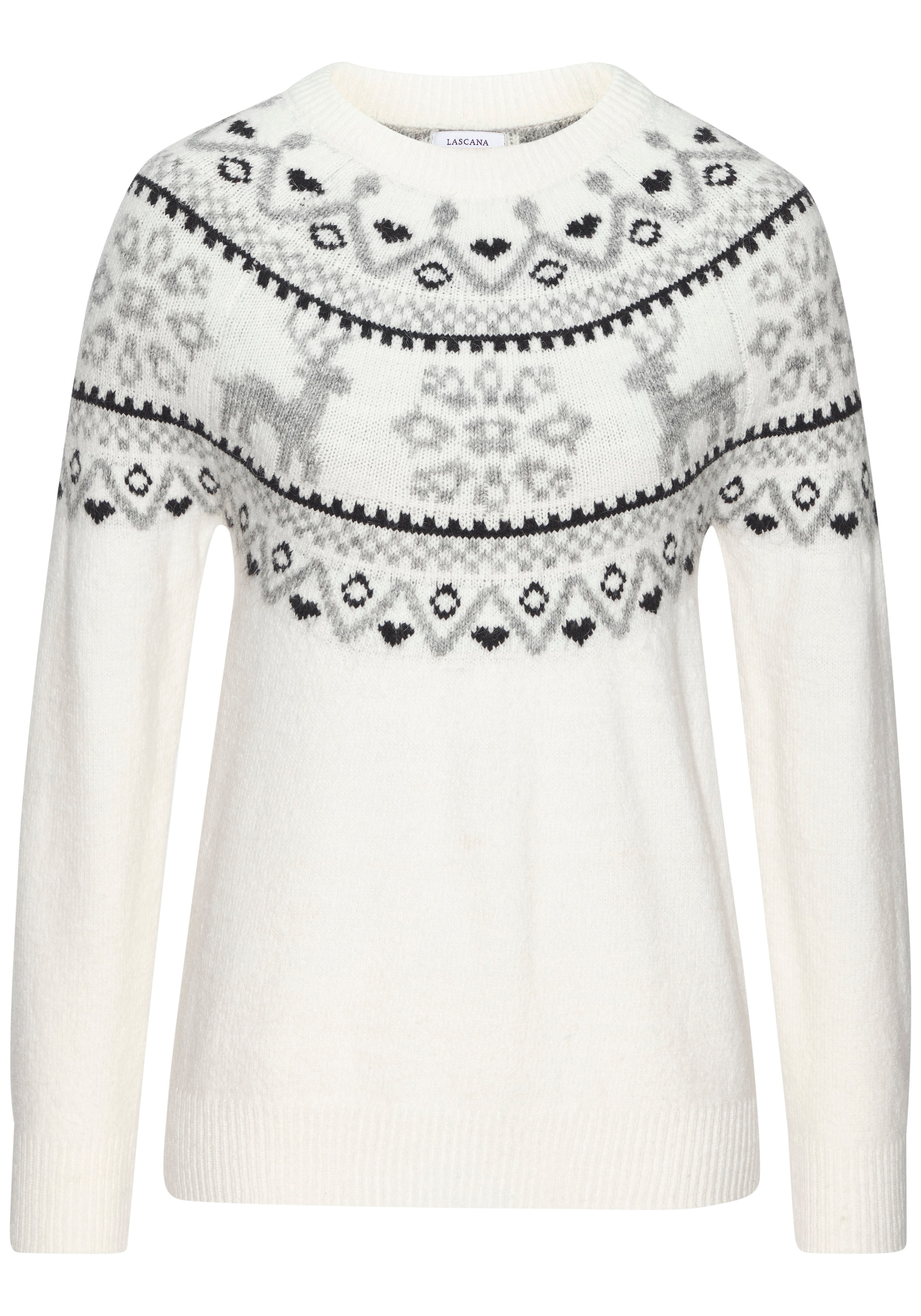 LASCANA Pull norvégien aus weichem Strick, Weihnachtspullover, Strickpullover mit Wintermotiv