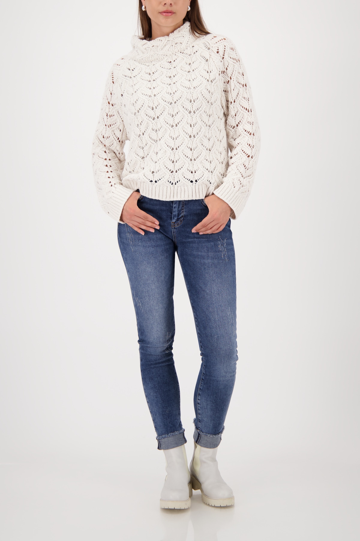 Monari Strickpullover »Pullover Chenille Ajour« Regular fit mit Rollkragen