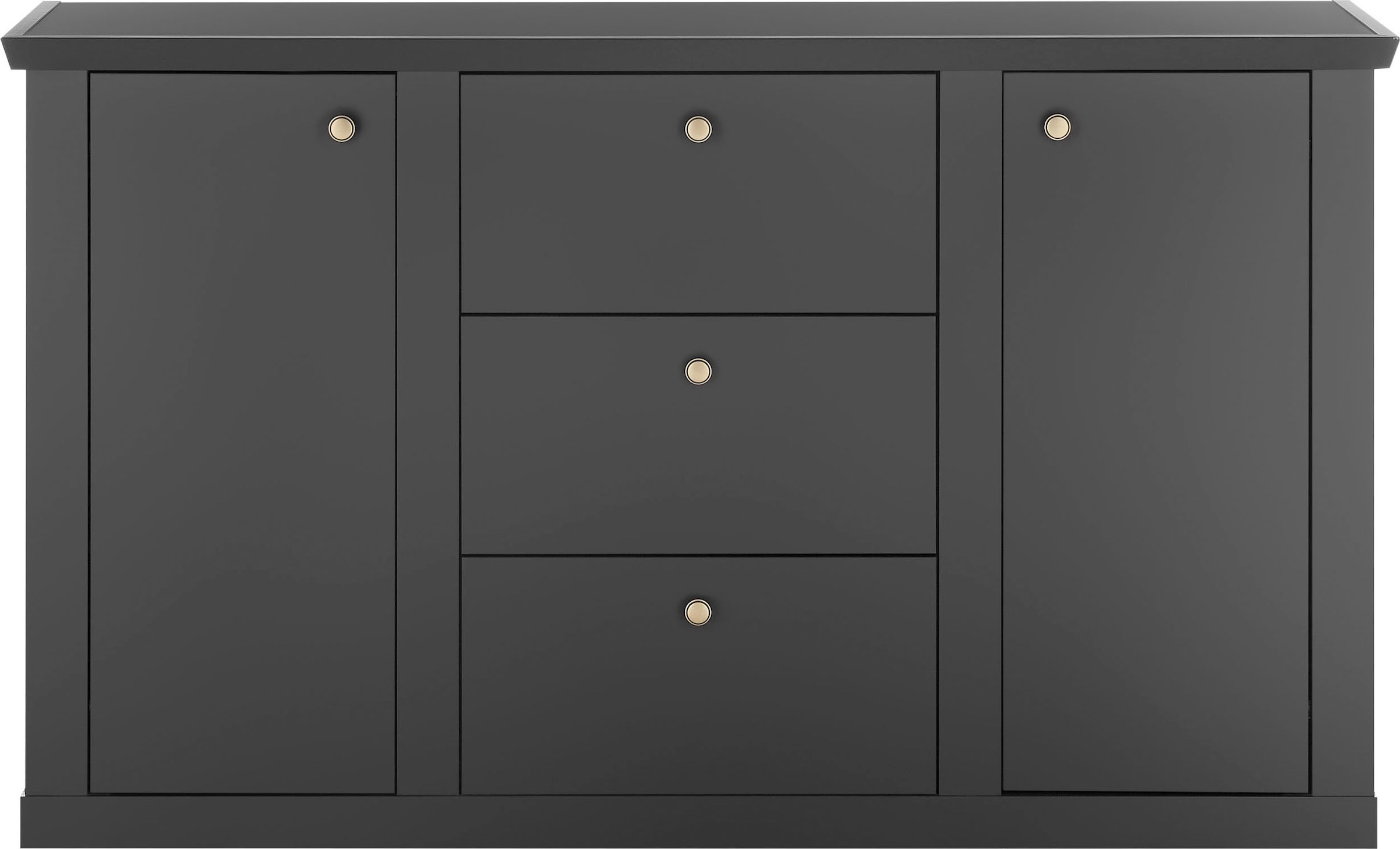 Home affaire Sideboard »Lincoln, moderner Schrank, schwarze Kommode, 158 cm breit« edles Design, messingfarbene Knopfgriffe, in 2 Grössen verfügbar