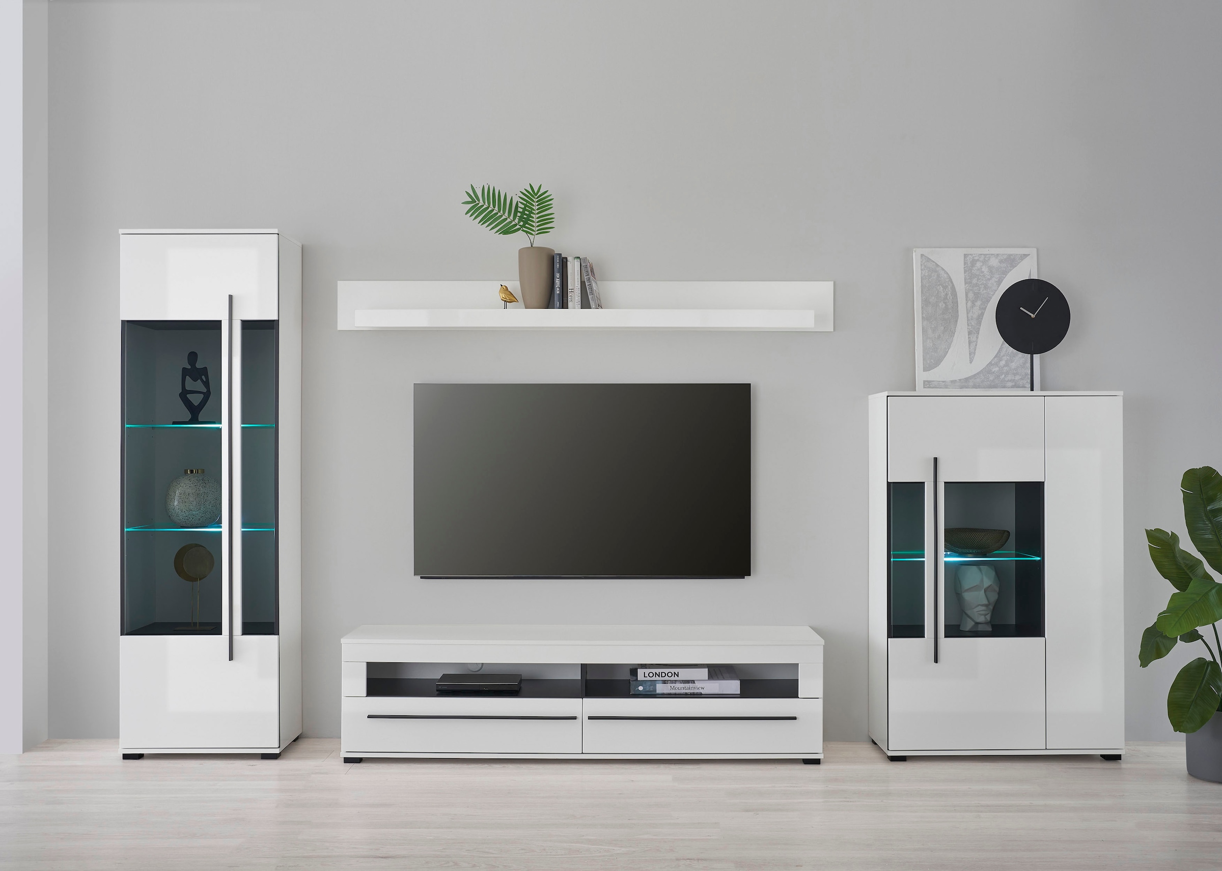 INOSIGN Wohnwand »Cantara, moderne Anbauwand, Wohnzimmer-Set, in Eiche Evoke oder Weiss«, (Set, 4 St.)