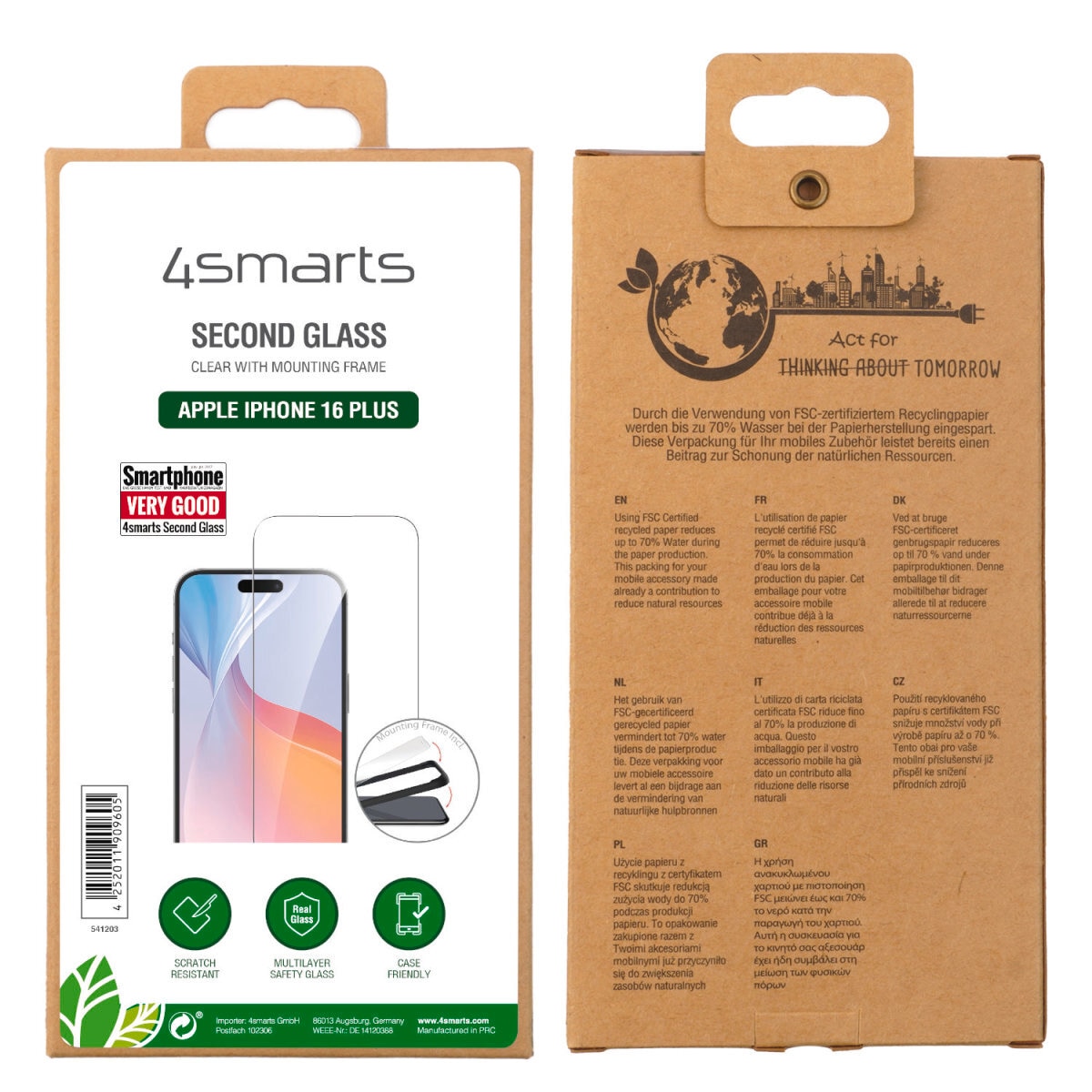 4smarts Displayschutzglas »Second Glass mit Montagerahmen«, für Apple iPhone 16 Plus, (1 St.), Displayschutzfolie, Schutzfolie, Bildschirmschutz, kratz- & stossfest