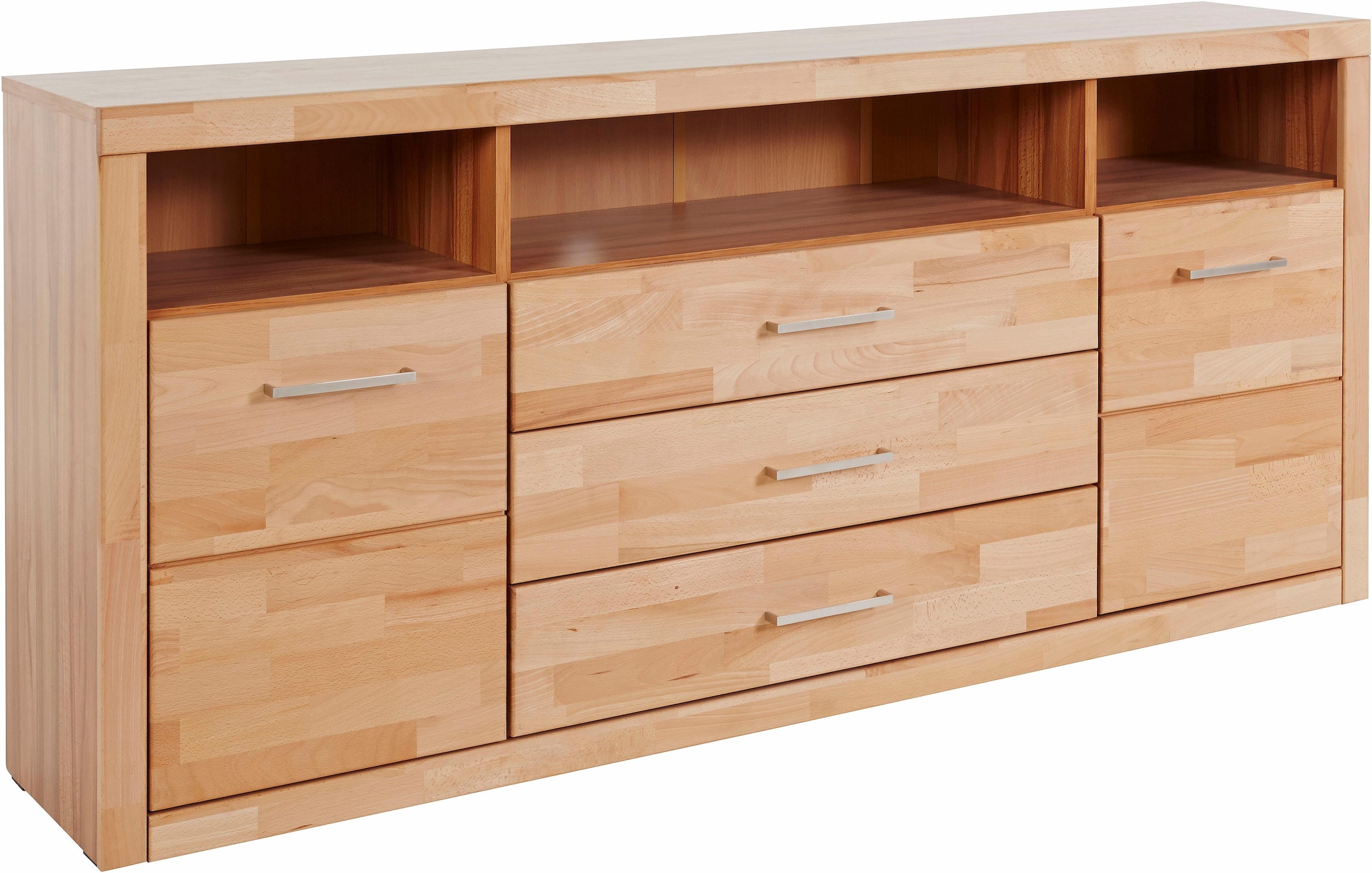 Image of GOODproduct Sideboard "Ribe,180cm breit, Fronten Massivholz,7 Fächer" Holz massiv, Holzwerkstoff, Metall Griffe,2Türen,3Schubladen