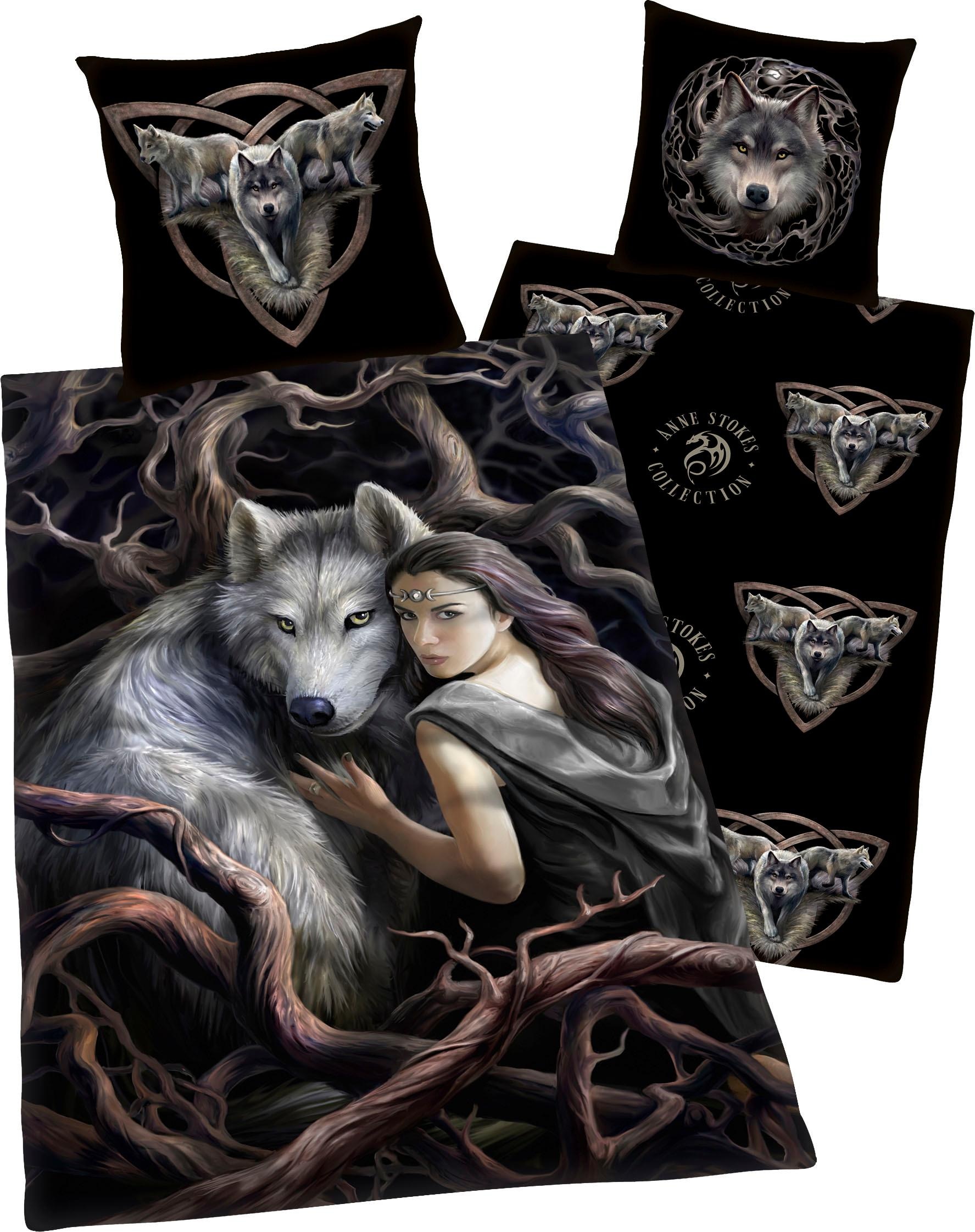 Image of Anne Stokes Kinderbettwäsche "Anne Stokes" 2 Stk. mit Wolf und Frau