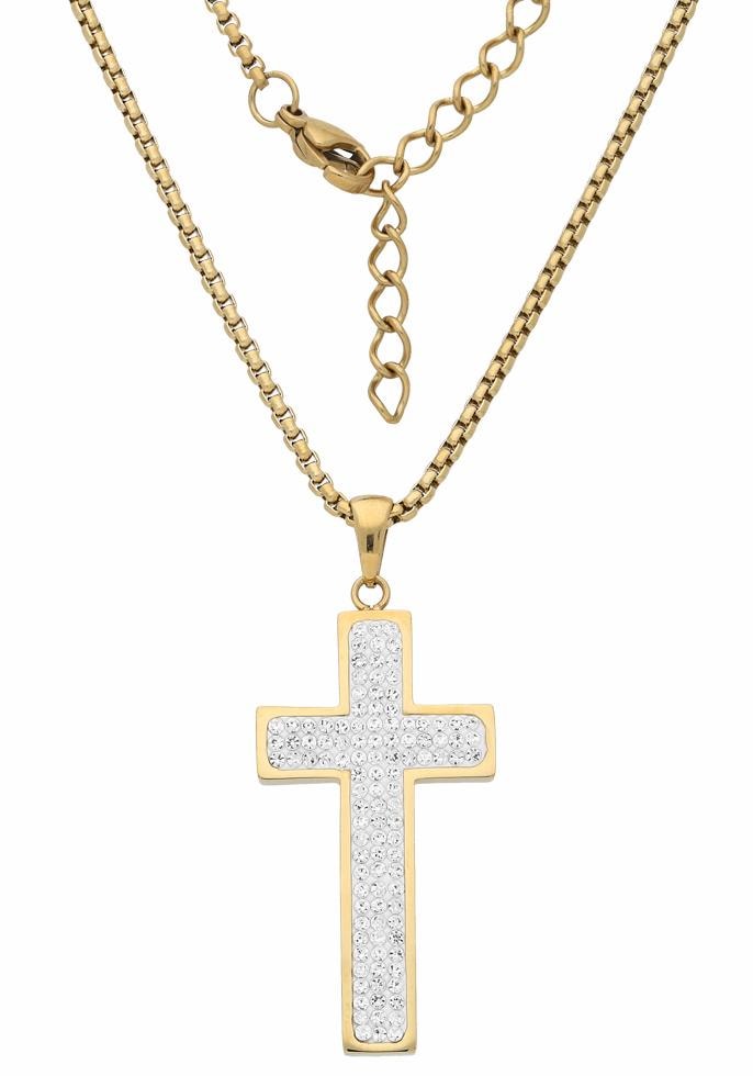 Mindestbestellwert Kreuz mit »Schmuck Geschenk, Firetti - zahlreichen shoppen ohne Kristallsteinen Modische glitzernd«, Kreuzkette versandkostenfrei