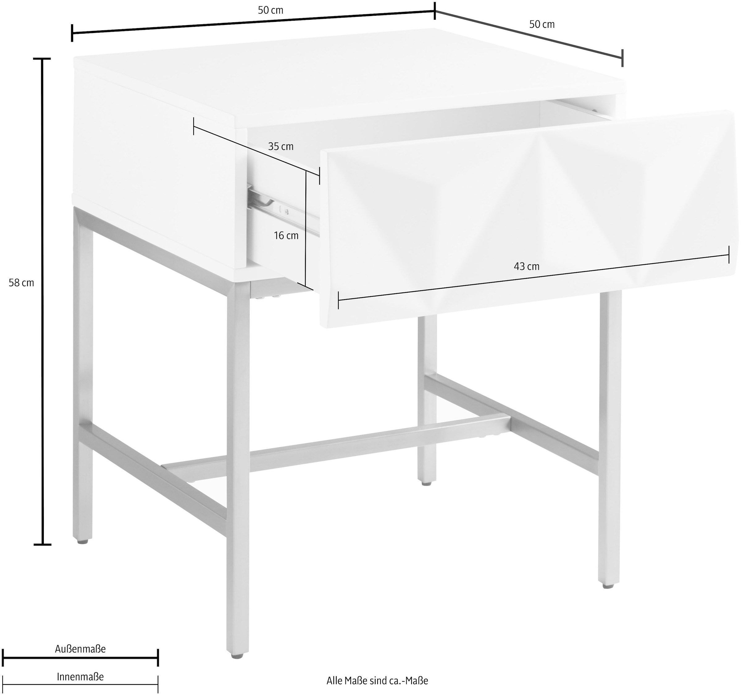 Leonique Beistelltisch »Minfi«, Schublade mit 3D-Front, auch als Nachttisch geeignet, Breite 50 cm