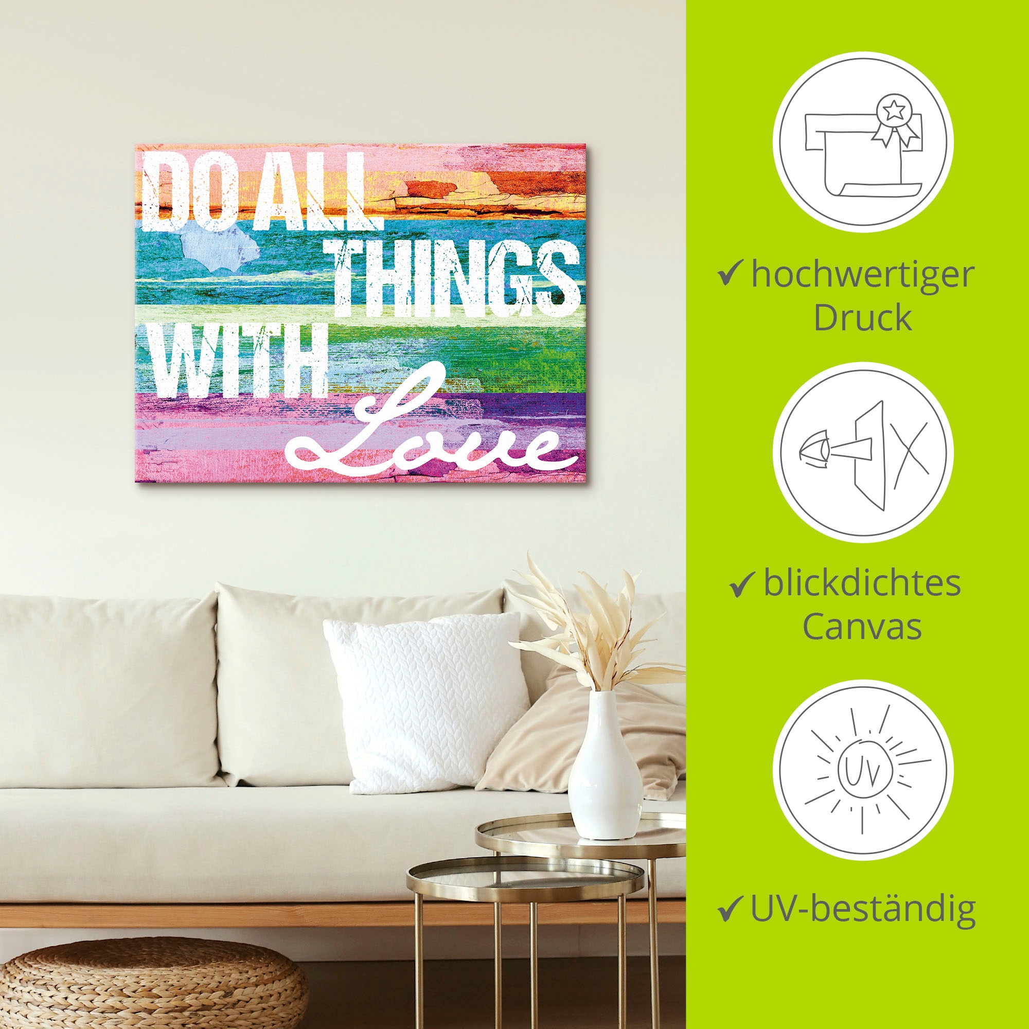 Artland Wandbild »Tu alles mit Liebe«, Sprüche & Texte, (1 St.), als Alubild, Outdoorbild, Leinwandbild, Poster in verschied. Grössen