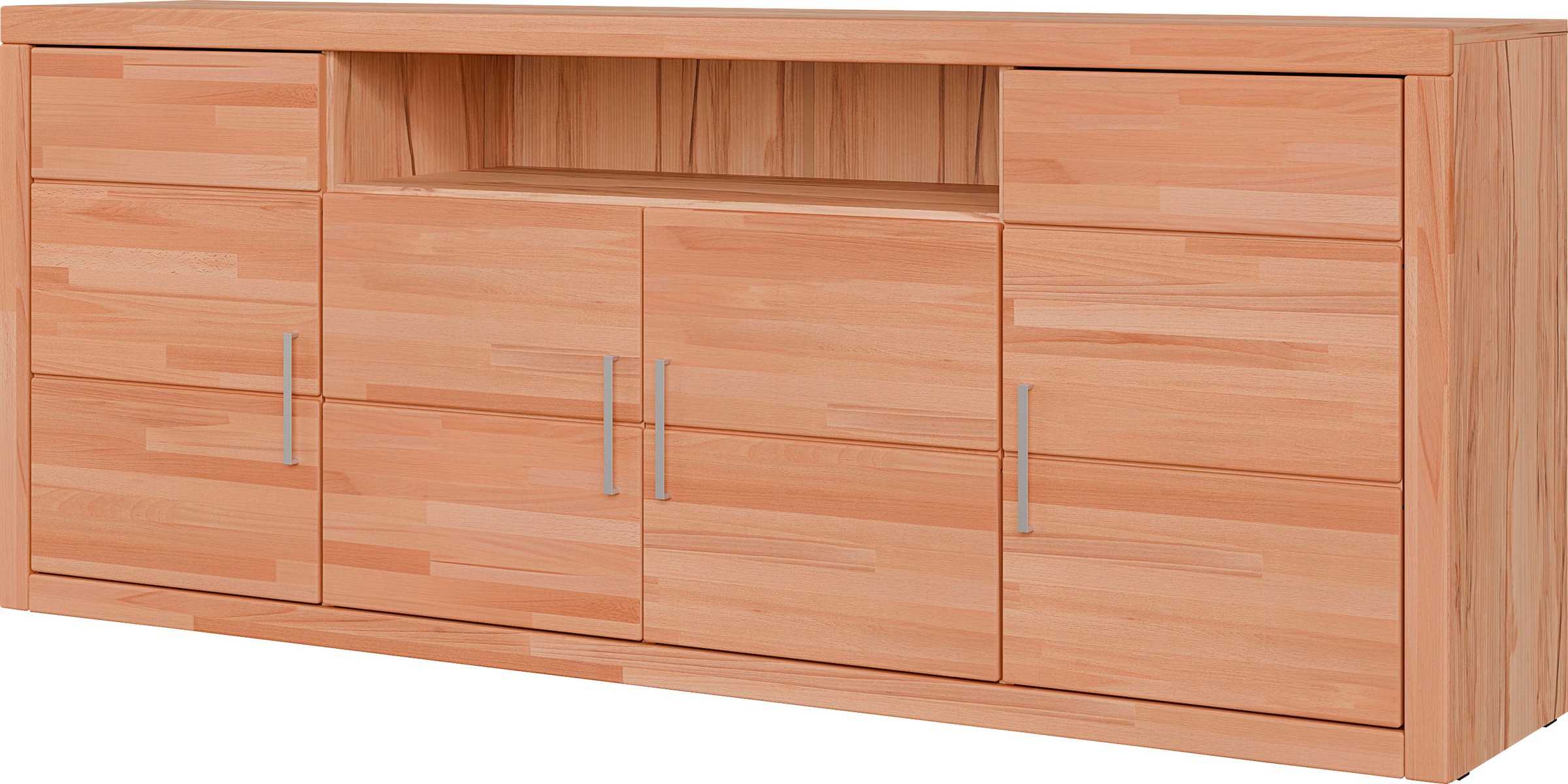 Image of GOODproduct Sideboard "Logo,200cm breit,42 cm tief,Fronten Massivholz,11 Fächer" Kernbuche massiv, Holzwerkstoff, 4Türen,11 Fächer,Böden versetzbar