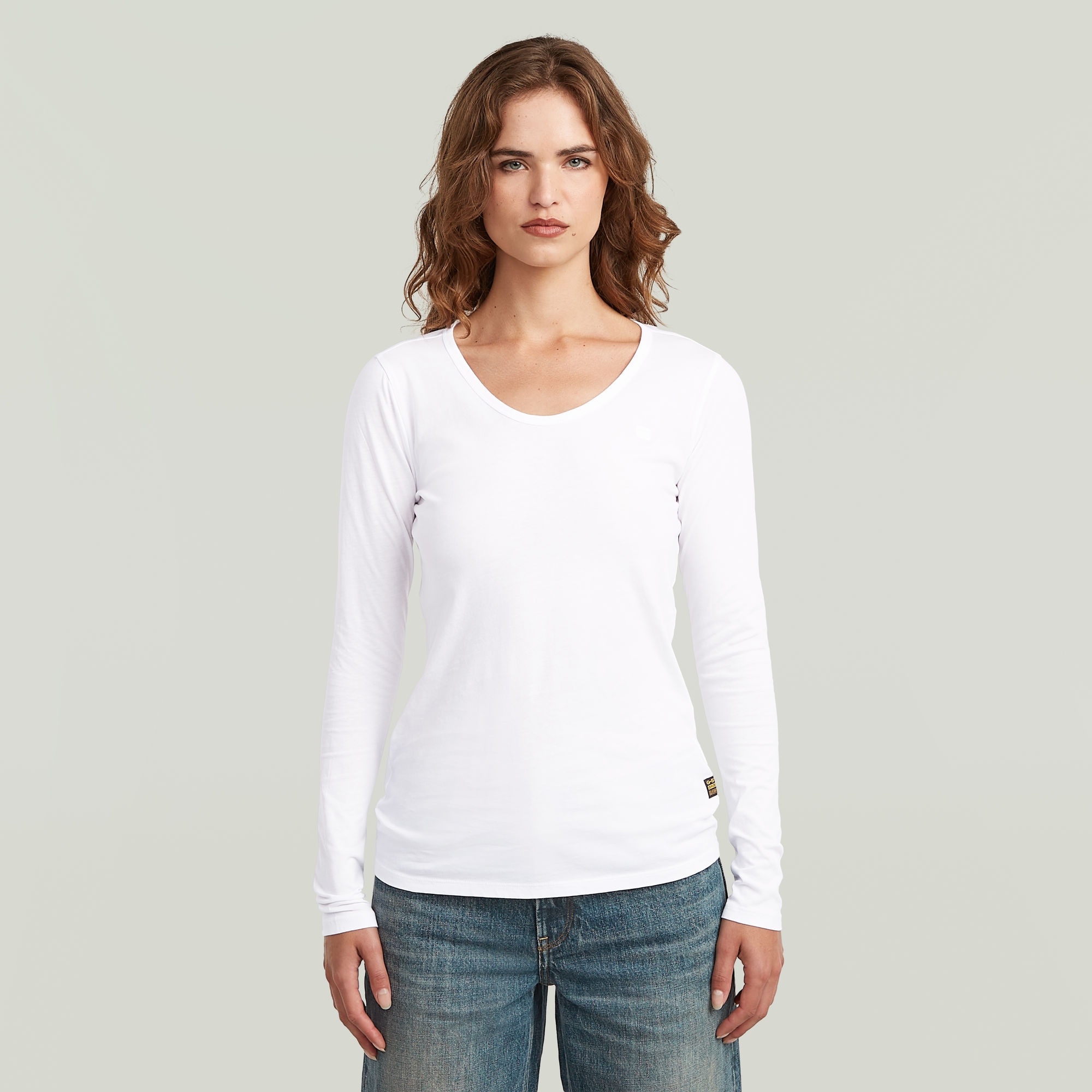 Image of G-STAR Langarmshirt "Core eyben slim u t wmn ls" mit Label-Aufnäher, V-Ausschnitt