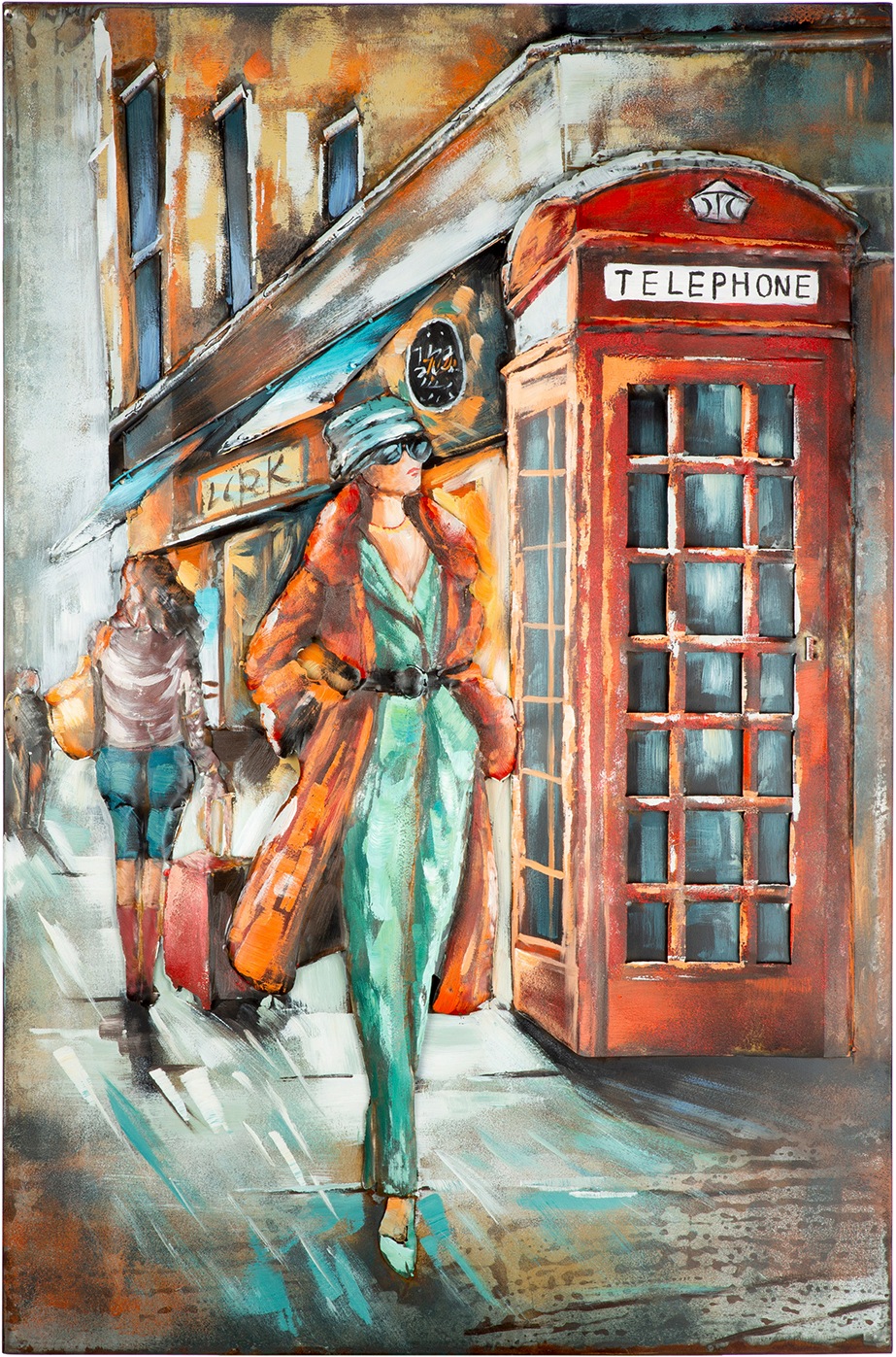 Image of Casablanca by Gilde Metallbild "Bild rechteckig English Call grau, rot" Stadt 1 Stk. tlg. Londonmotiv Telefonzelle Retrodesign Vintagebild Urban Art