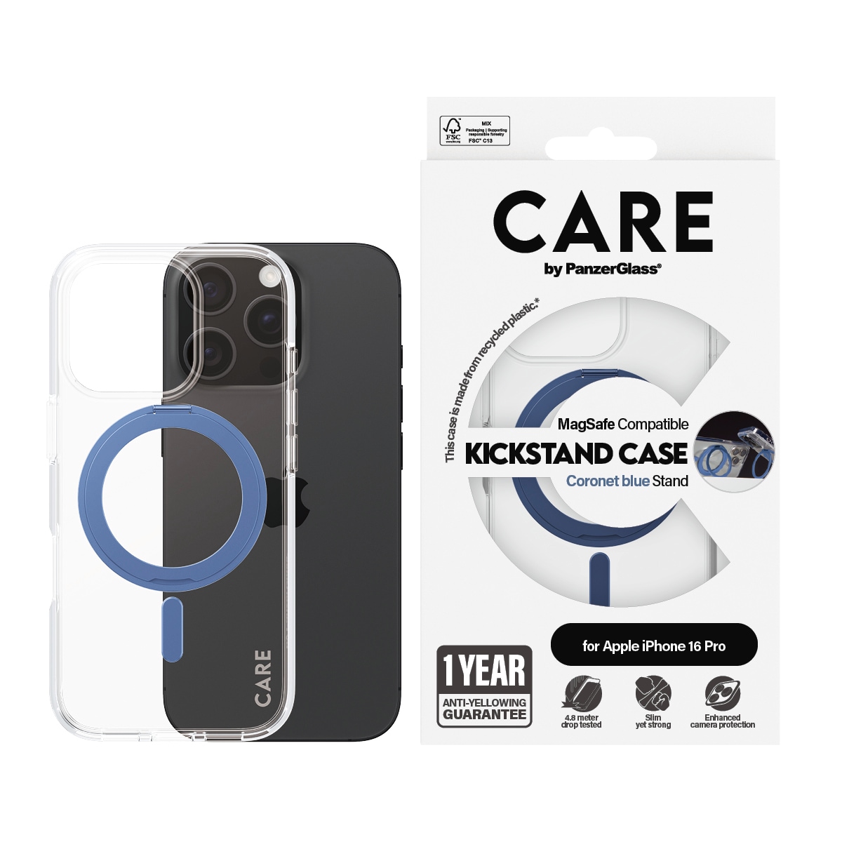 Image of CARE by PanzerGlass Handyhülle "MagSafe Compatible Kickstand Case für iPhone 16 Pro" iPhone 16 Pro Backcover, Schutzhülle, Handyschutzhülle, Case, Schutzcase, stossfest