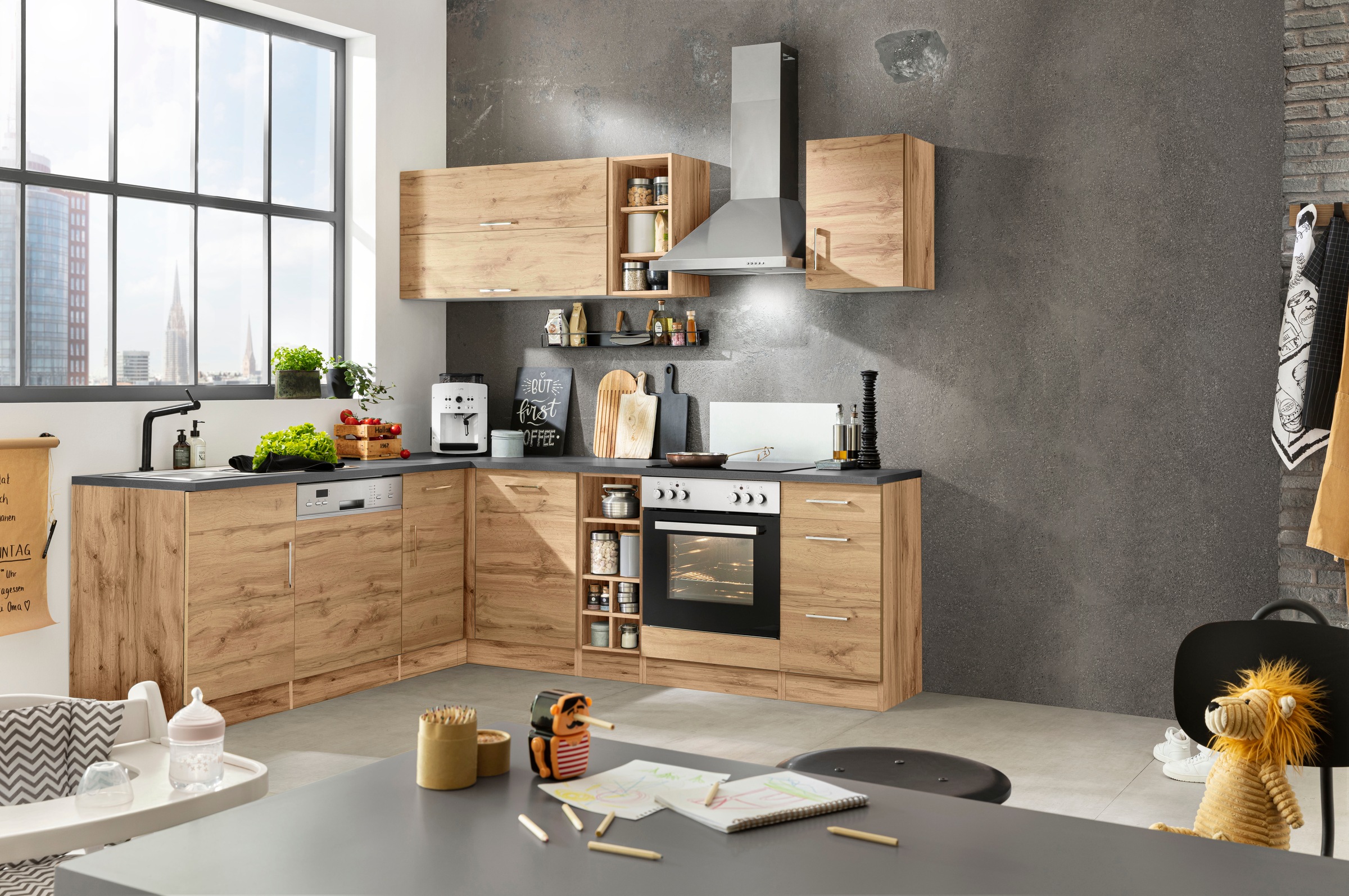 KOCHSTATION Cuisine d'angle »KS-Colmar« sans appareils électriques, largeur réglable 210/240 cm