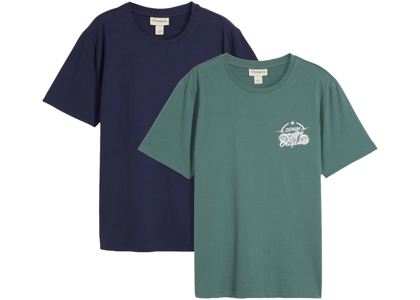 Image of bonprix T-Shirt Packung, 2er, aus reiner Baumwolle, mit Rundhalsausschnitt, Kurzarm, Regular Fit