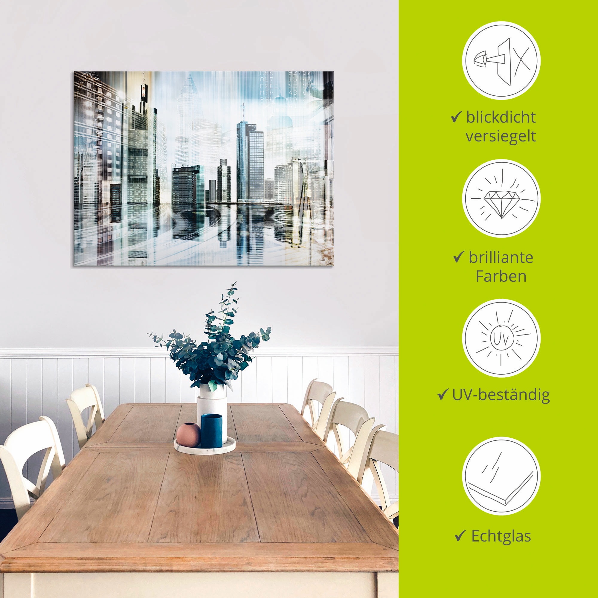 Artland Tableau en verre »Frankfurt Skyline Abstrakte Collage« 1 cuis tlg. in verschiedenen Grössen