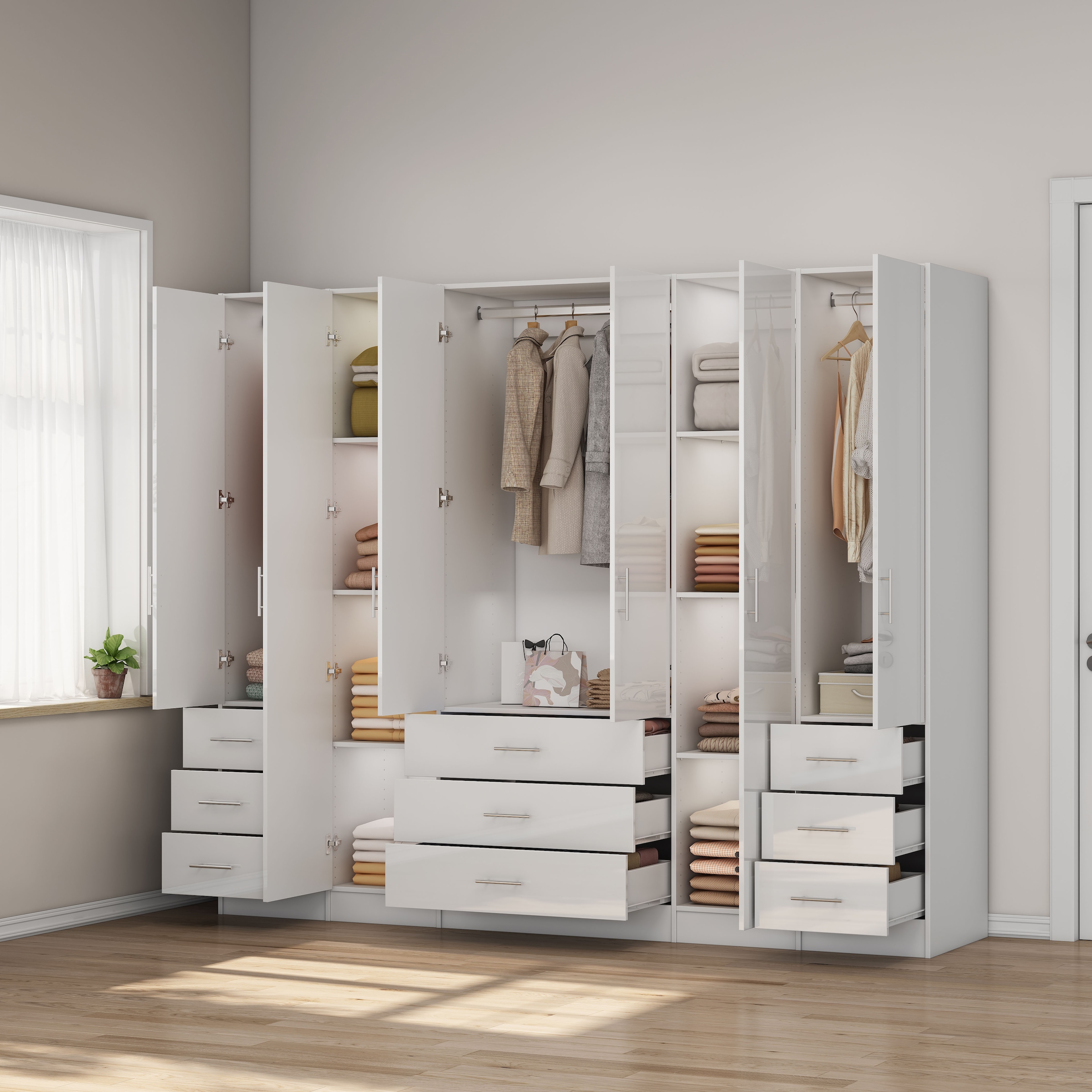 GOODproduct Kleiderschrank »Trento Schlafzimmerschrank Garderobe hochglanz« Schrank mit 6 Türen und 9 Schubladen, höchglänzende Fronten