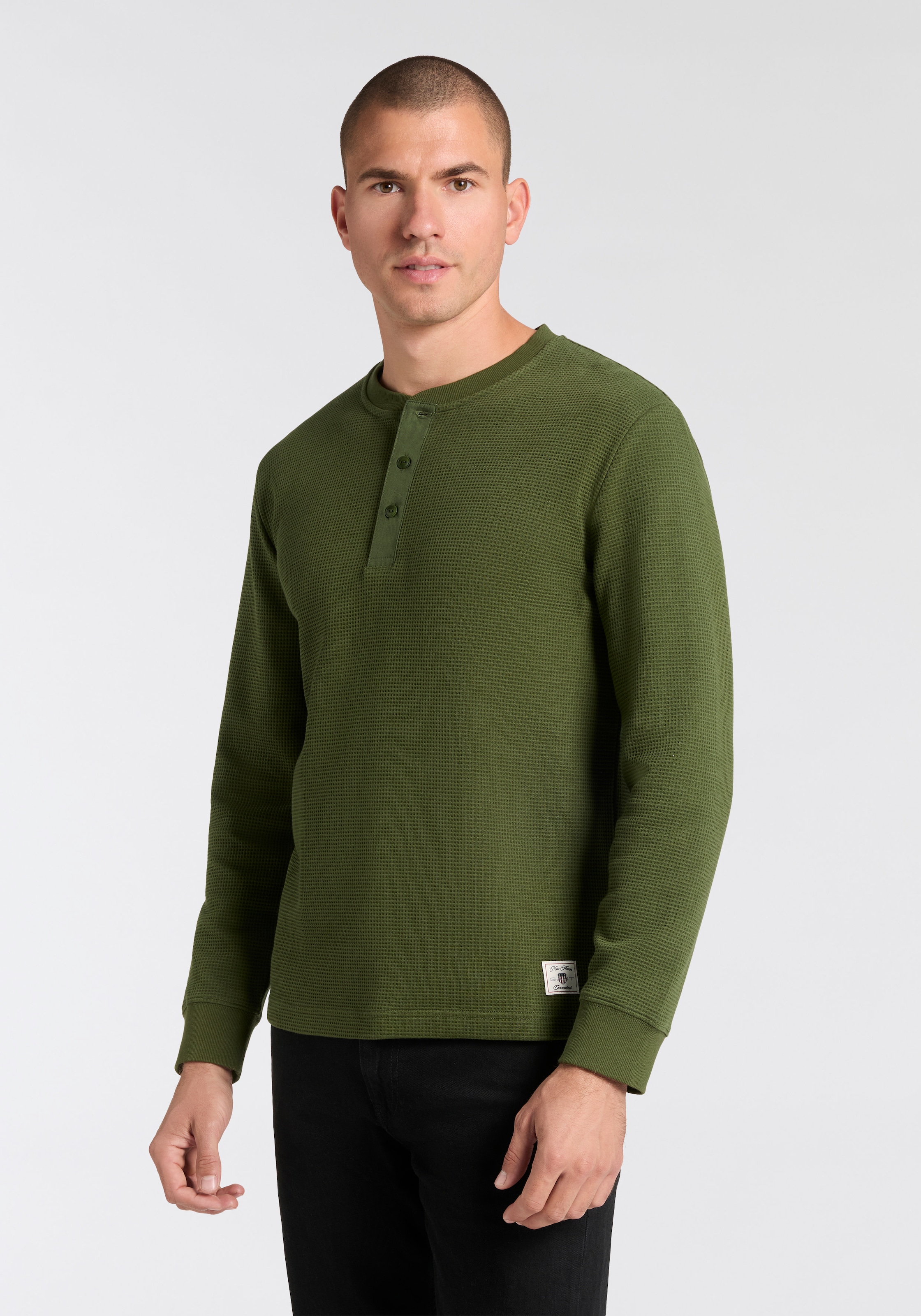 Image of Gant Henleyshirt "WAFFLE LS HENLEY" Rundhalsausschnitt, Regular fit, Waffelstruktur