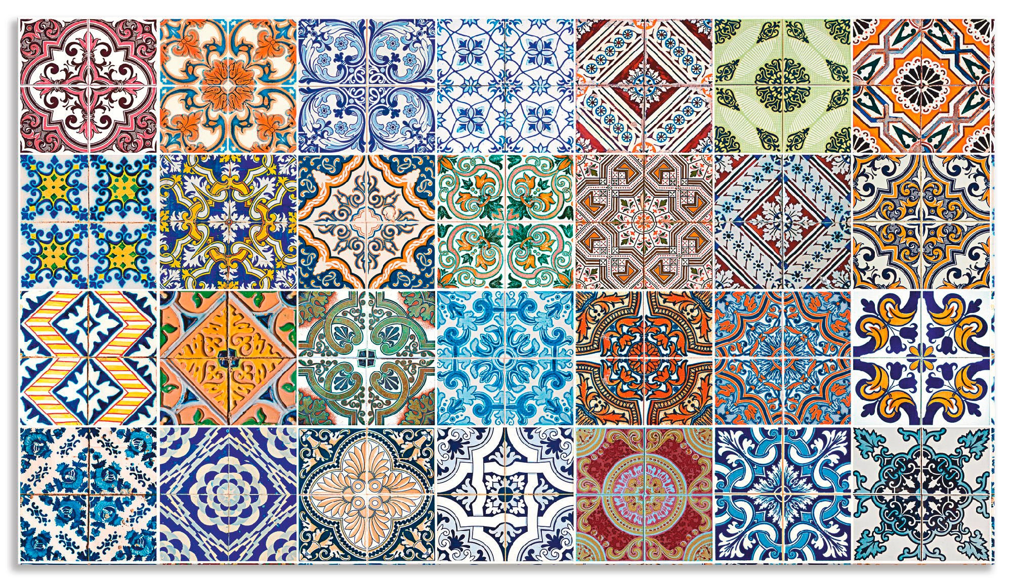 Image of Artland Küchenrückwand »Gemusterte Keramikfliesen«, (1 tlg.), selbstklebend in vielen Grössen - Spritzschutz Küche hinter Herd u. Spüle als Wandschutz vor Fett, Wasser u. Schmutz - Rückwand, Wandverkleidung aus Alu bei Ackermann Versand Schweiz