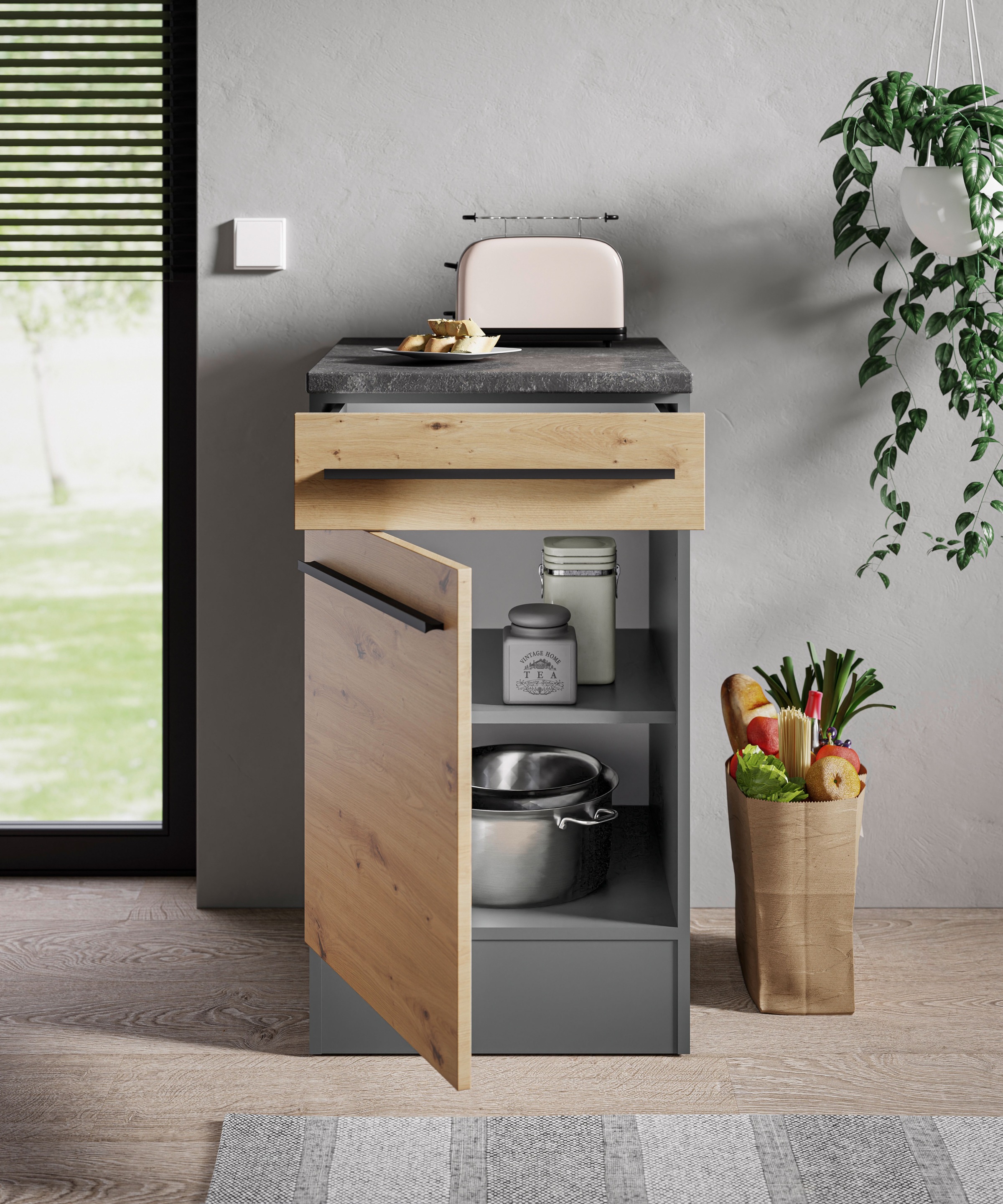 BASIC by Balculina Armoire basse »Jazz 50er Unterschrank, Küchenschrank BxHxT 50x90x60 cm« 1 cuis tlg. meuble bas avec 1 porte, 1 tiroir et 1 étagère