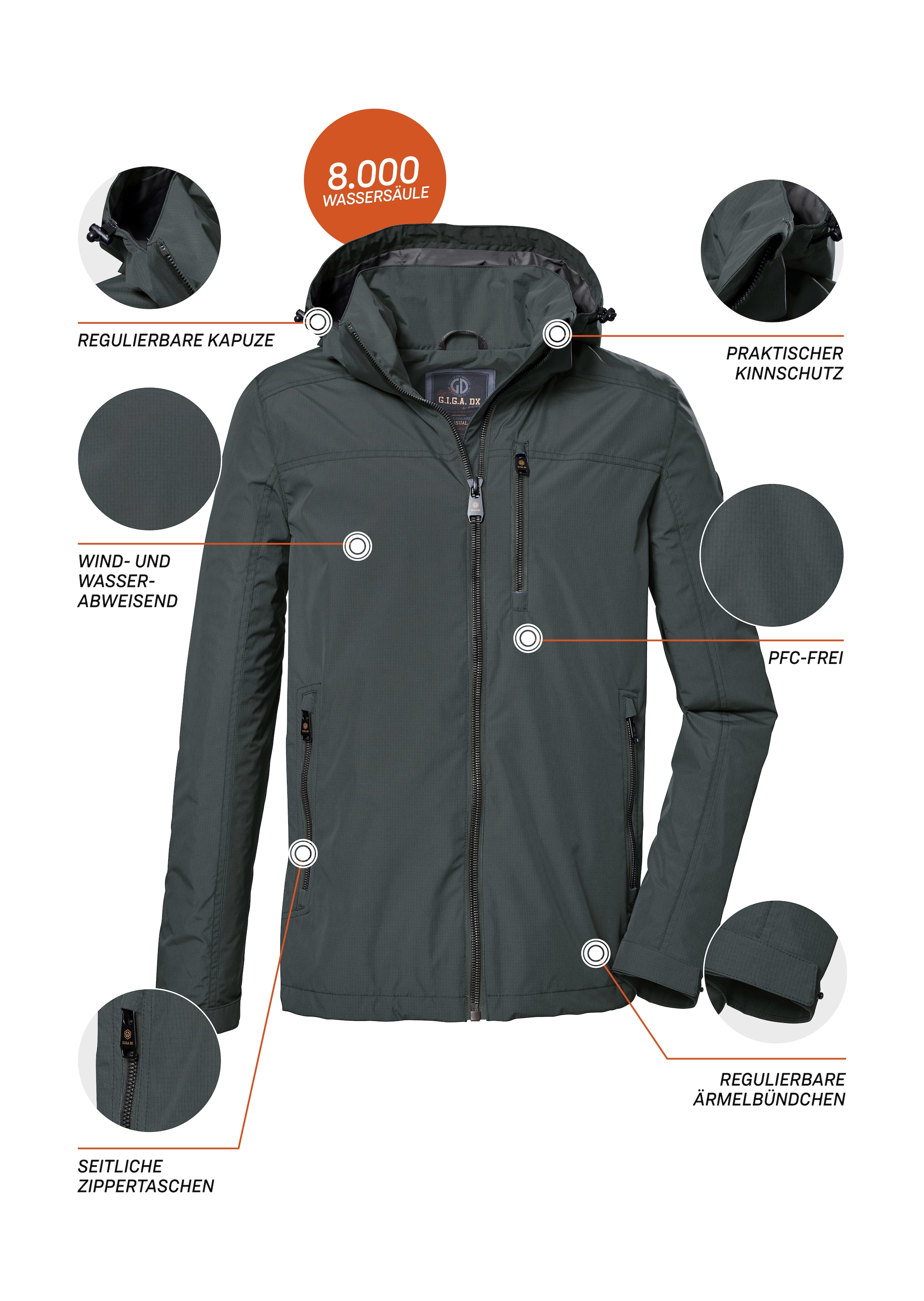 G.I.G.A. DX by killtec Veste fonctionnelle »GS 13 MN JCKT« Wasserabweisende Herrenjacke mit abnehmbarer Kapuze und Zippern