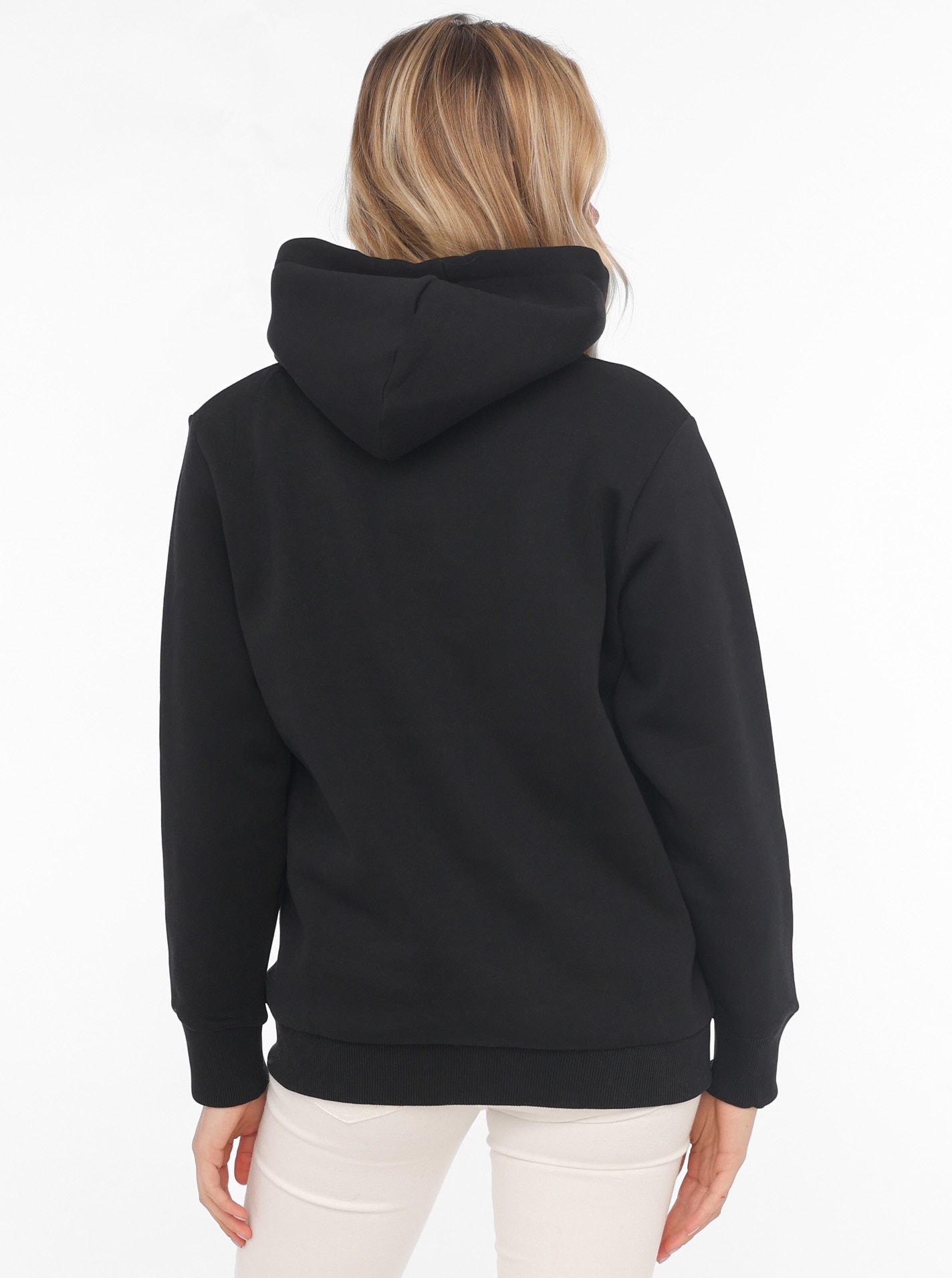 Zwillingsherz Kapuzensweatjacke, Leo-Details, Langarm, Reissverschluss, Baumwollmischung