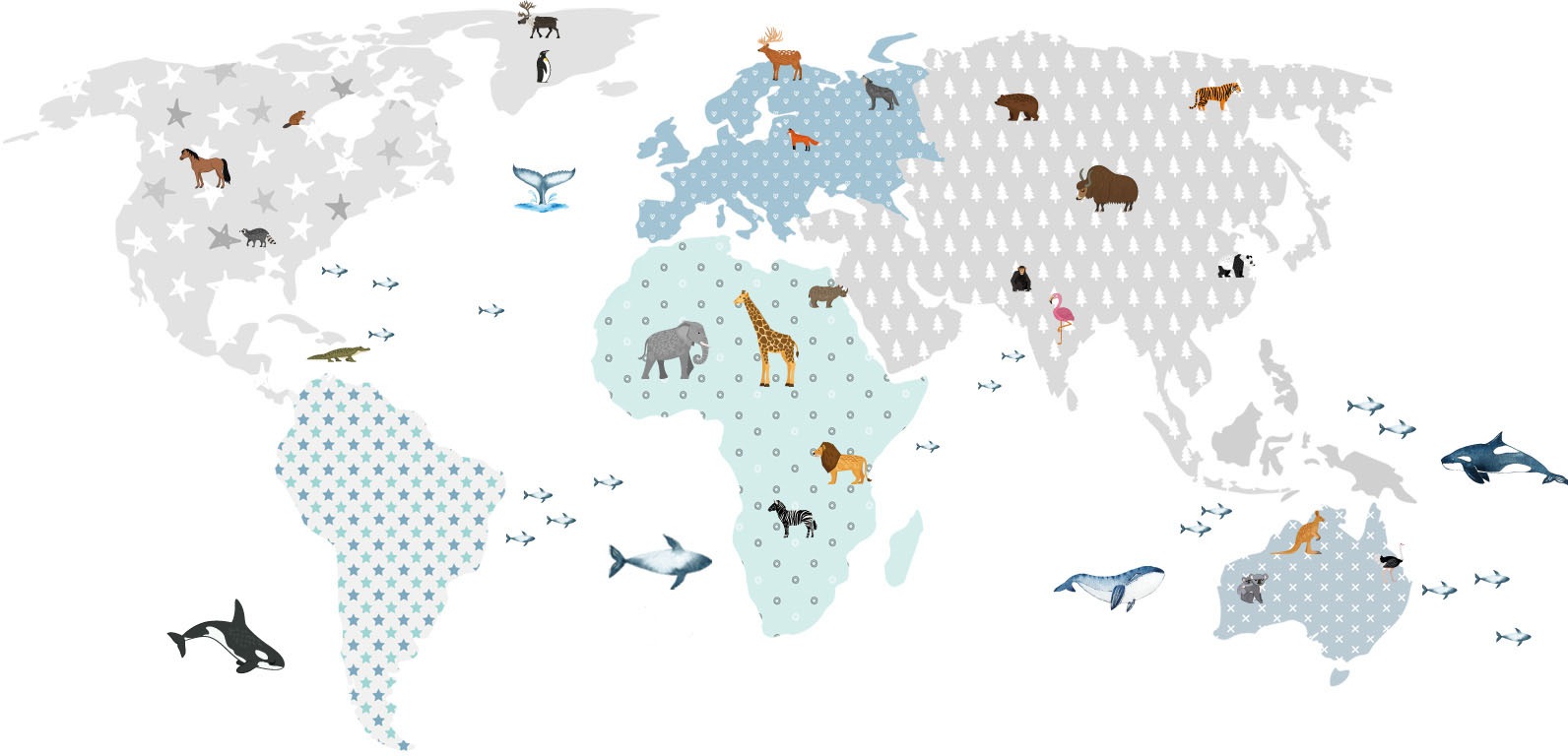 Image of little DECO Wandtattoo »Little Deco Wandtattoo Weltkarte mit Tieren grau blau« bei Ackermann Versand Schweiz